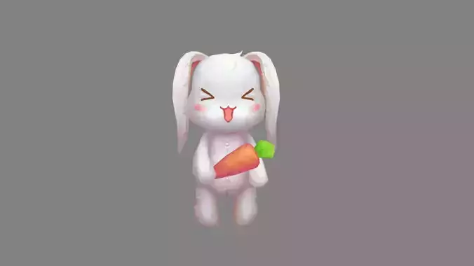 cartoon smiling bunny doll holding carrot
