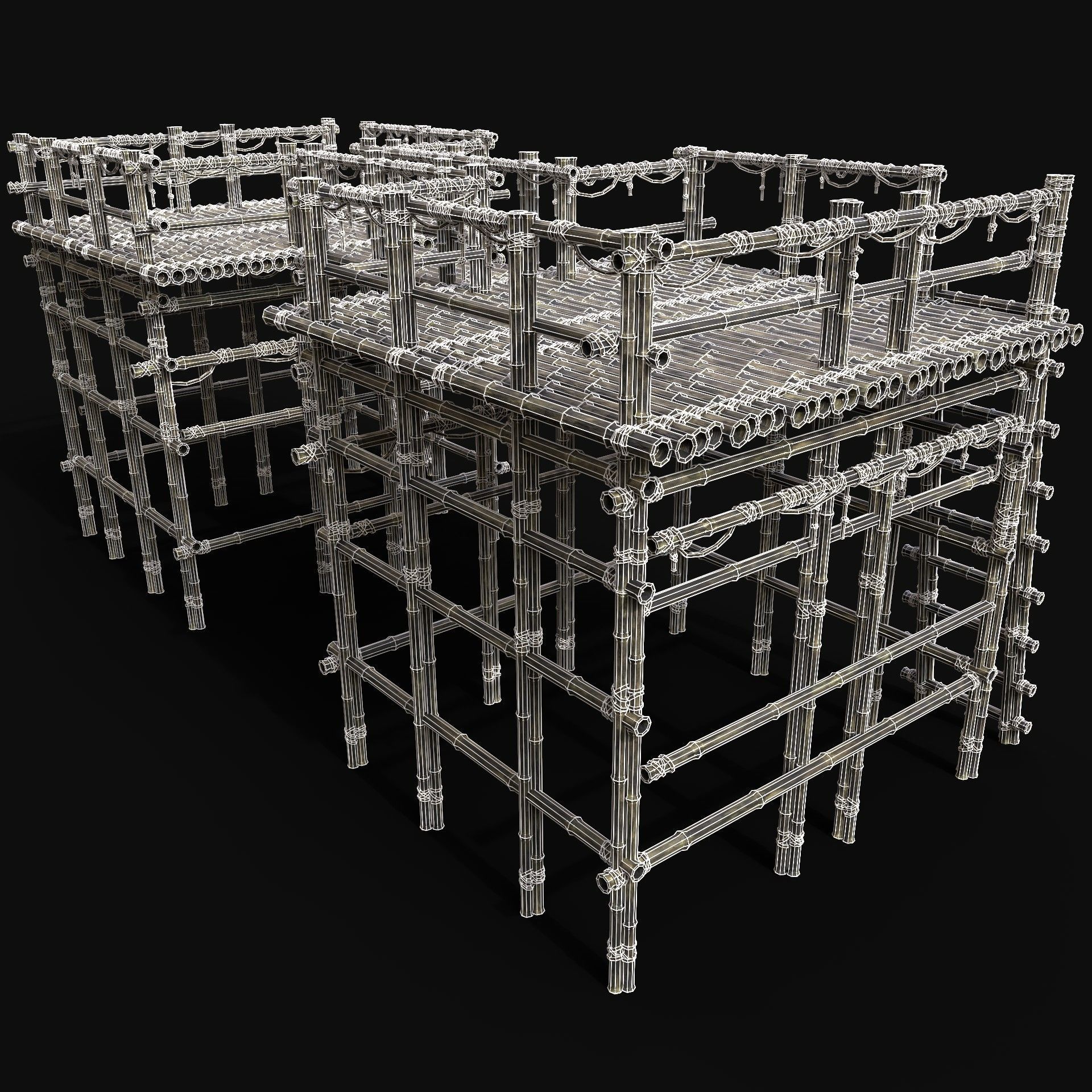 BAMBOO WATCHTOWER PLATFORM PIER LOG JUNGLE PORT CONSTRUCTION AAA Low-poly 3D model_10