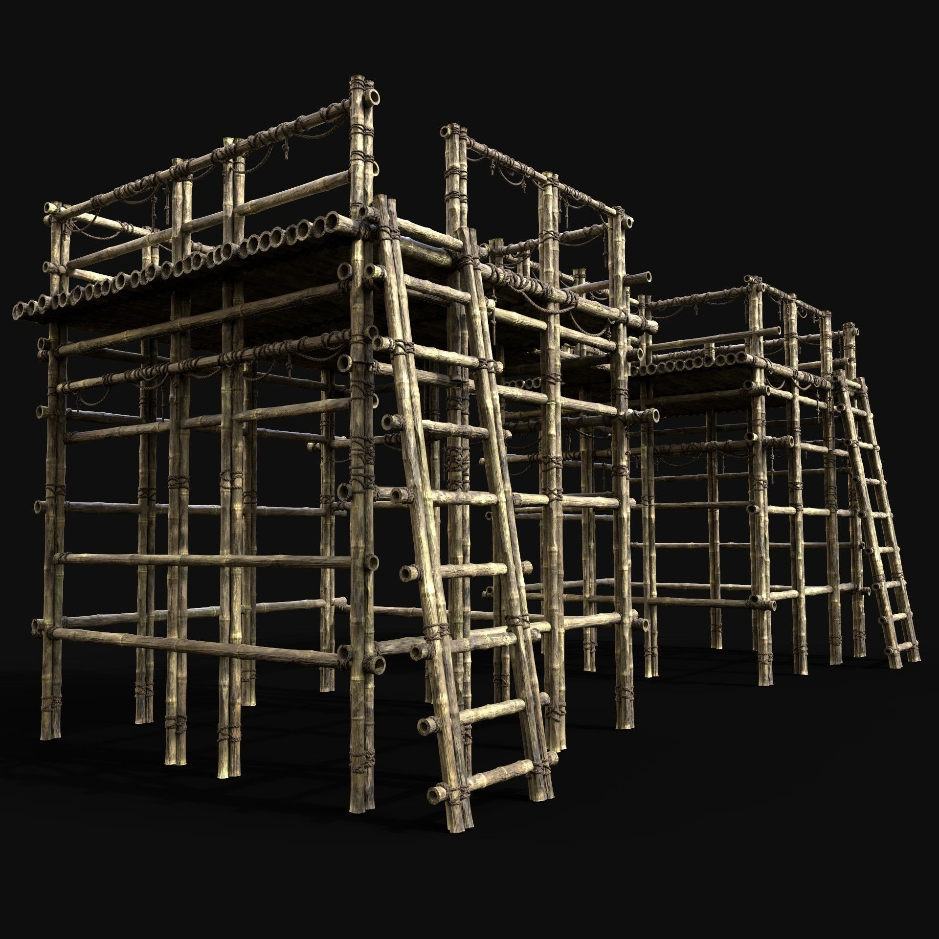 BAMBOO WATCHTOWER PLATFORM PIER LOG JUNGLE PORT CONSTRUCTION AAA Low-poly 3D model_6