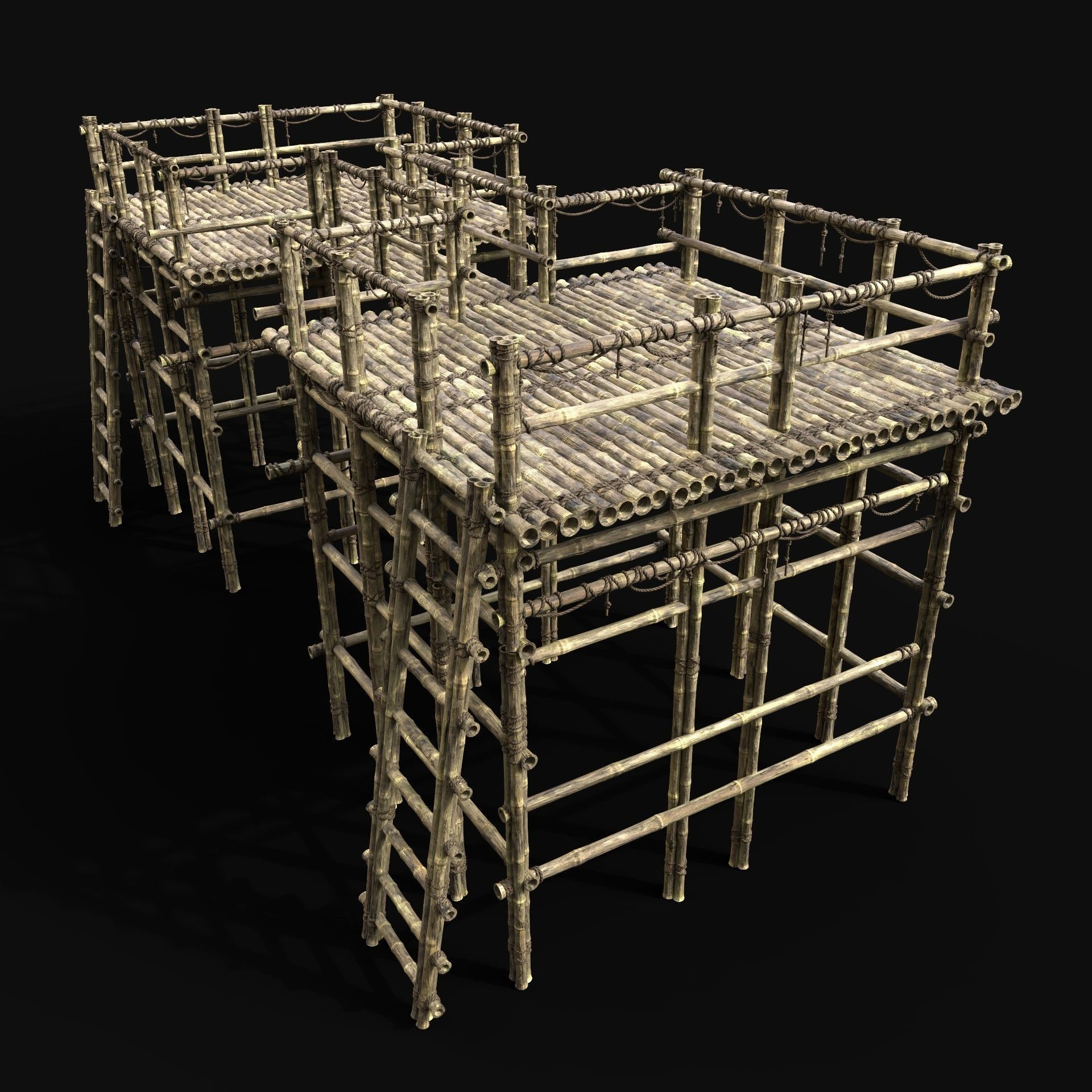 BAMBOO WATCHTOWER PLATFORM PIER LOG JUNGLE PORT CONSTRUCTION AAA Low-poly 3D model_1