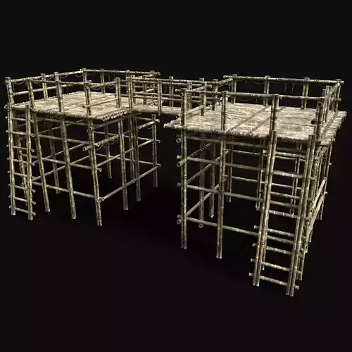 BAMBOO WATCHTOWER PLATFORM PIER LOG JUNGLE PORT CONSTRUCTION AAA Low-poly 3D model