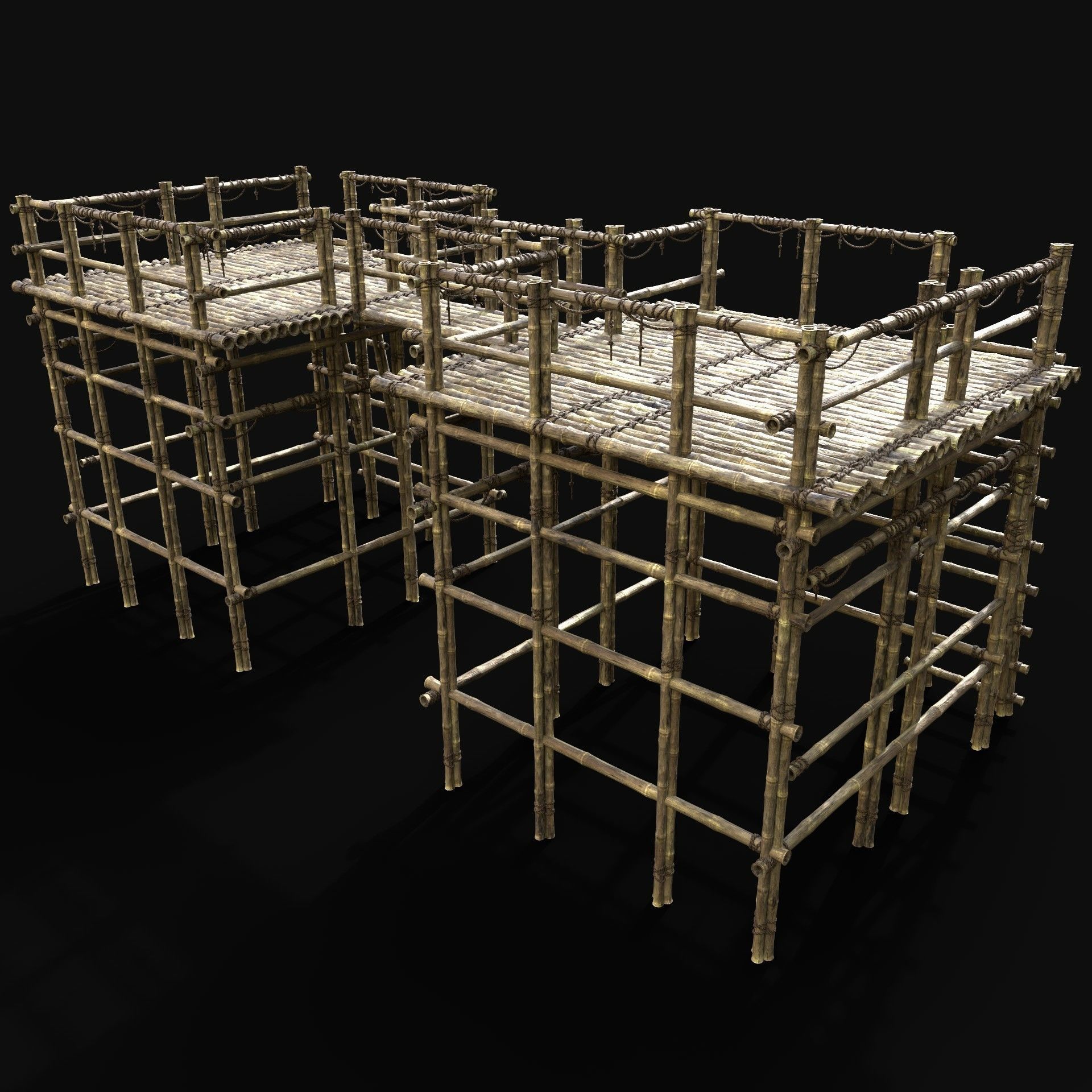 BAMBOO WATCHTOWER PLATFORM PIER LOG JUNGLE PORT CONSTRUCTION AAA Low-poly 3D model_4