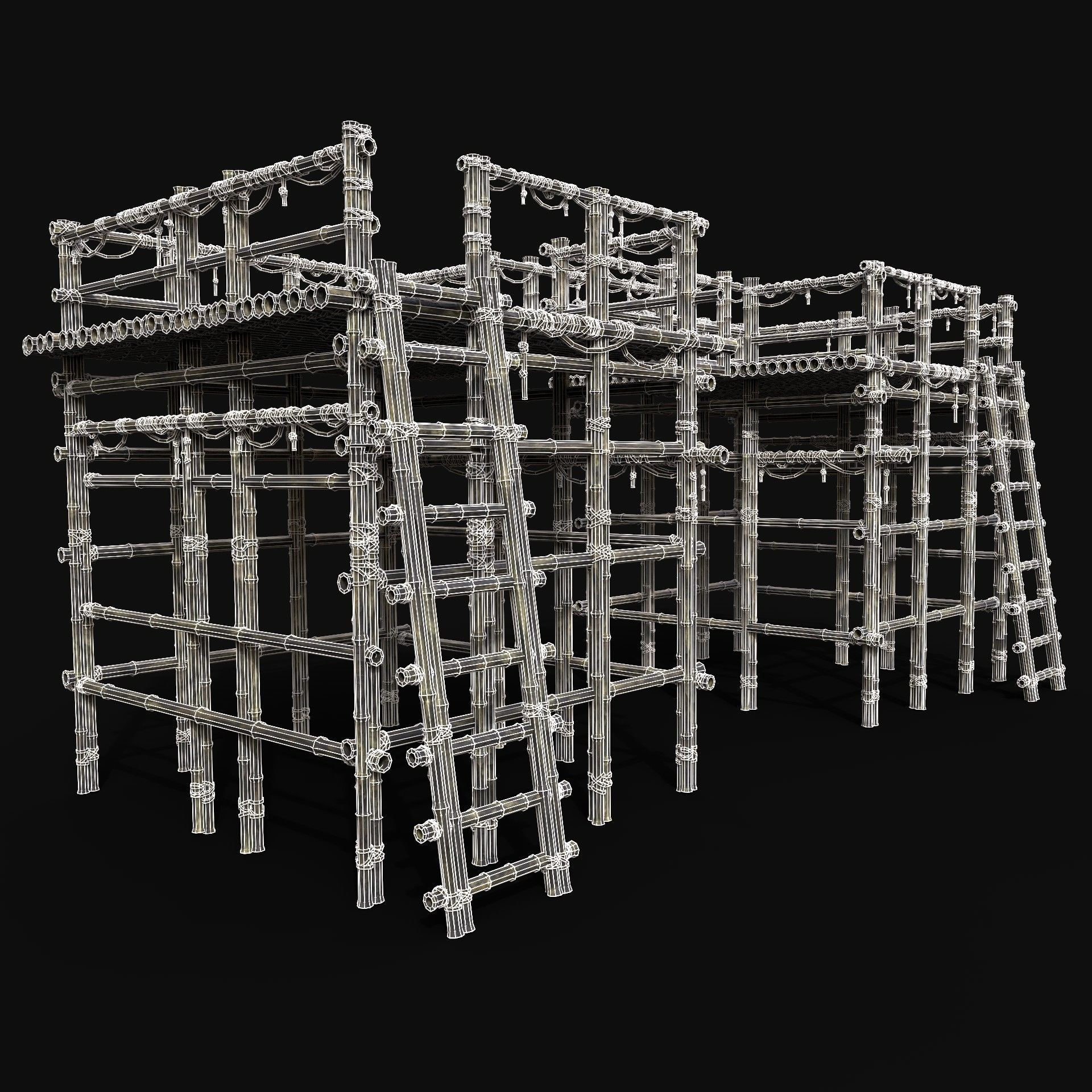 BAMBOO WATCHTOWER PLATFORM PIER LOG JUNGLE PORT CONSTRUCTION AAA Low-poly 3D model_9