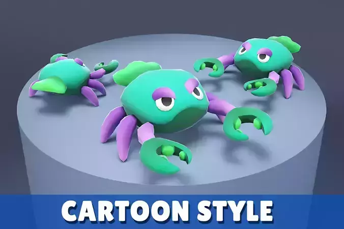 Cartoon Characters - Small Crab Warrior Low-poly 3D model