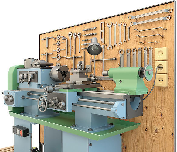 Lathe machine and garage tools 16 Items - Collection 1 3D model