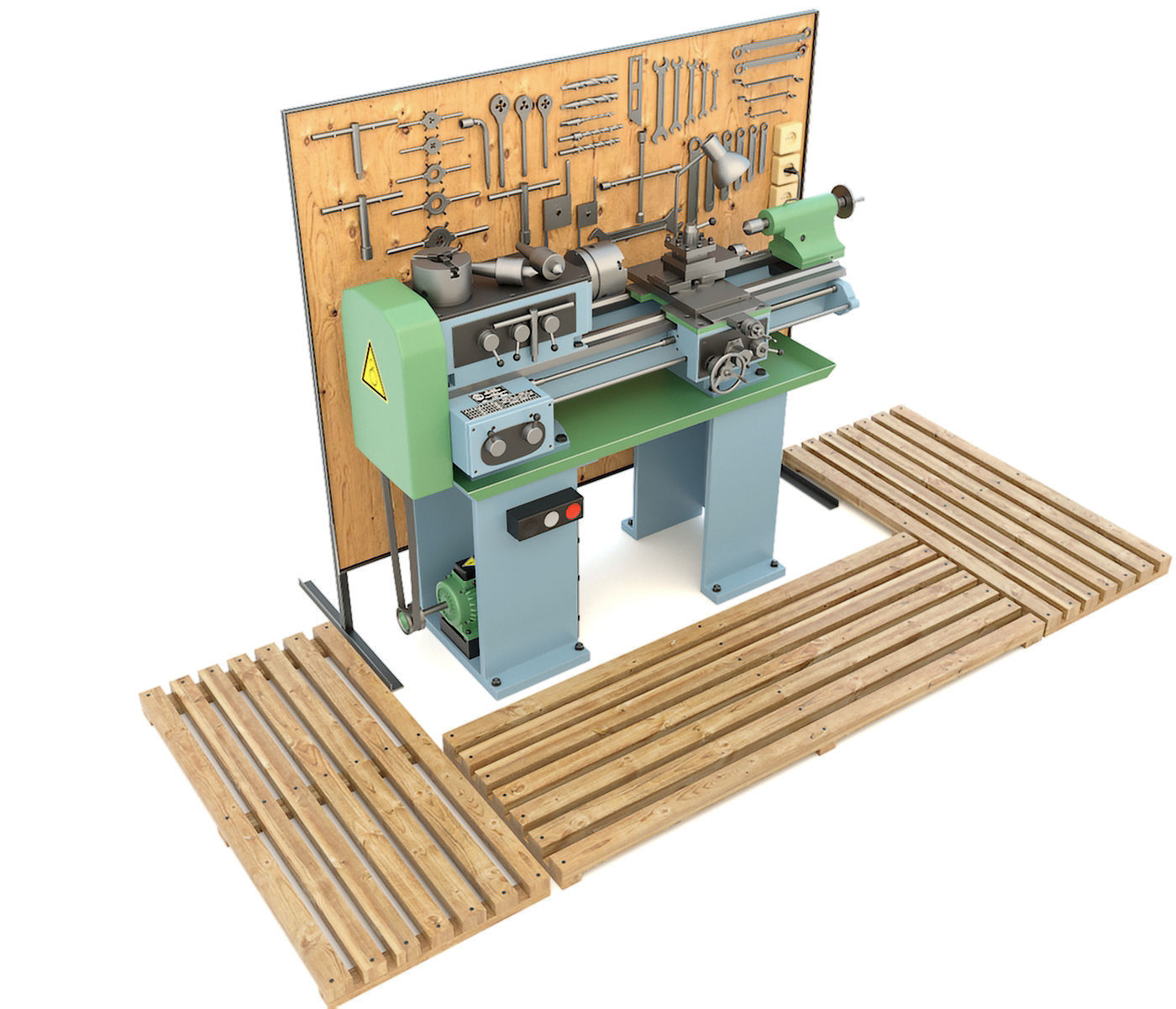 Lathe machine and garage tools 16 Items - Collection 1 3D model_1