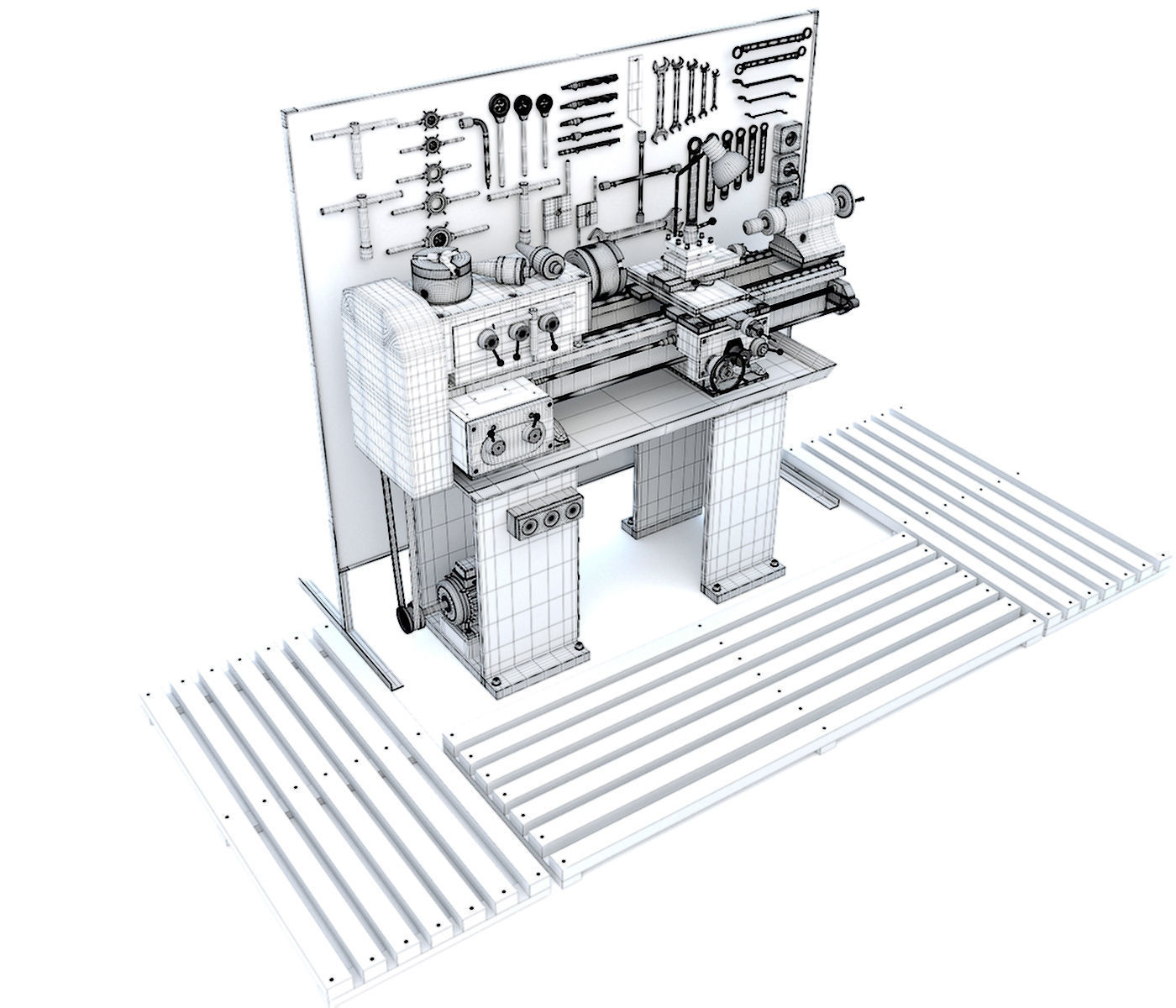 Lathe machine and garage tools 16 Items - Collection 1 3D model_8