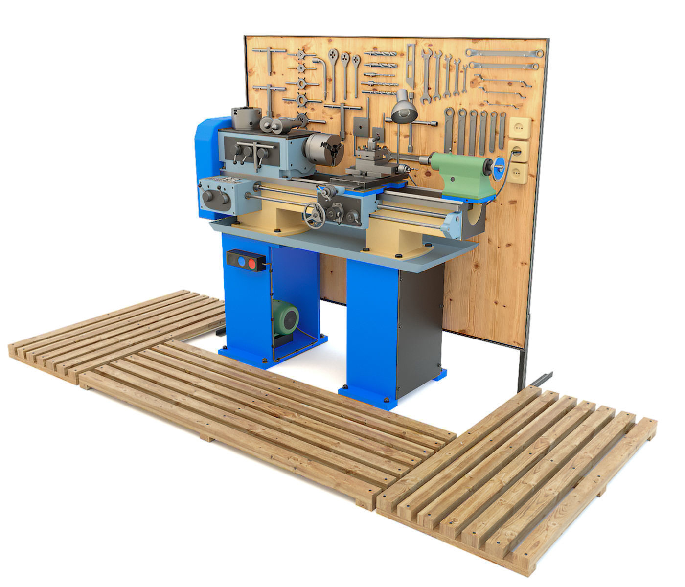 Lathe machine workbench workshop Industrial garage tools 3D model_6