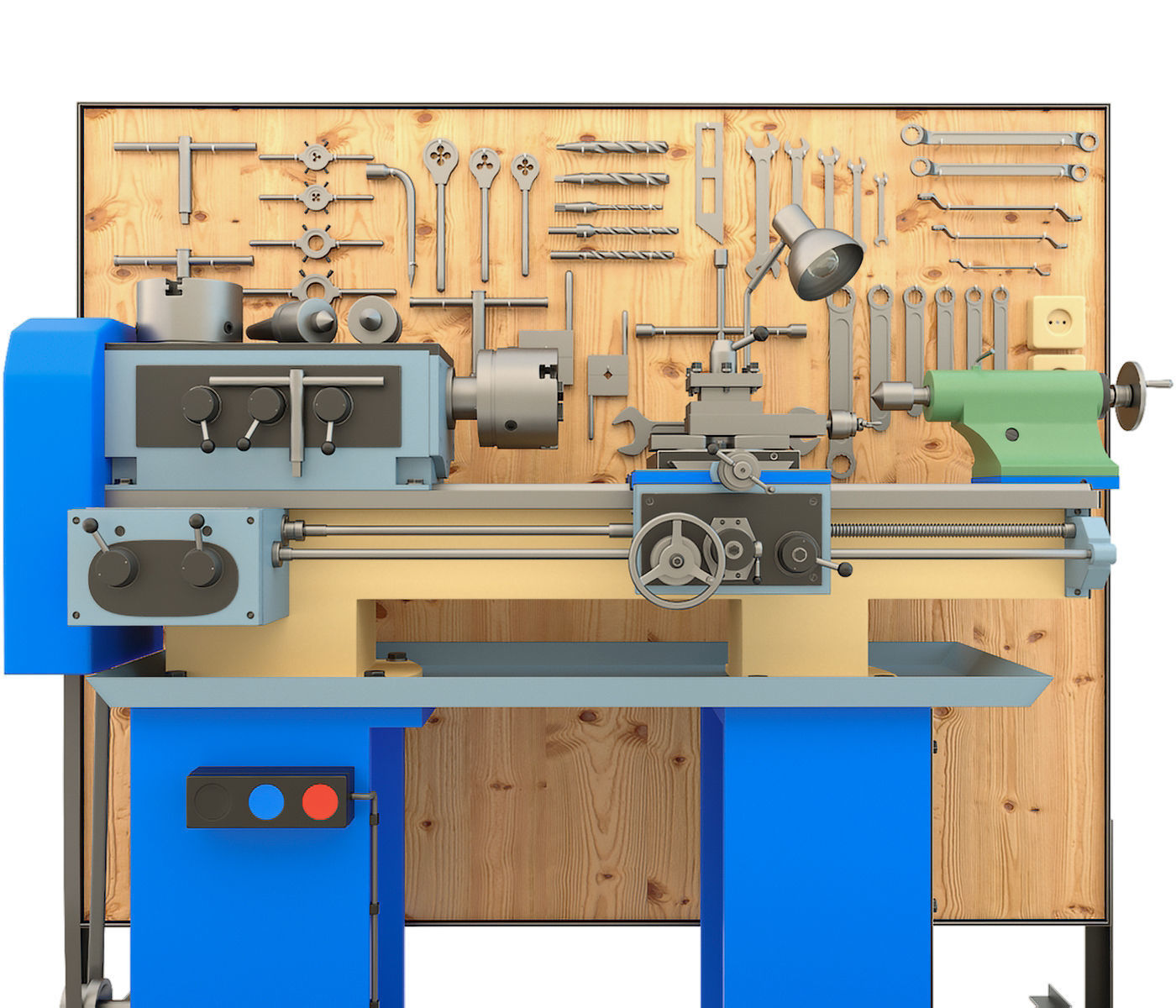 Lathe machine workbench workshop Industrial garage tools 3D model_3