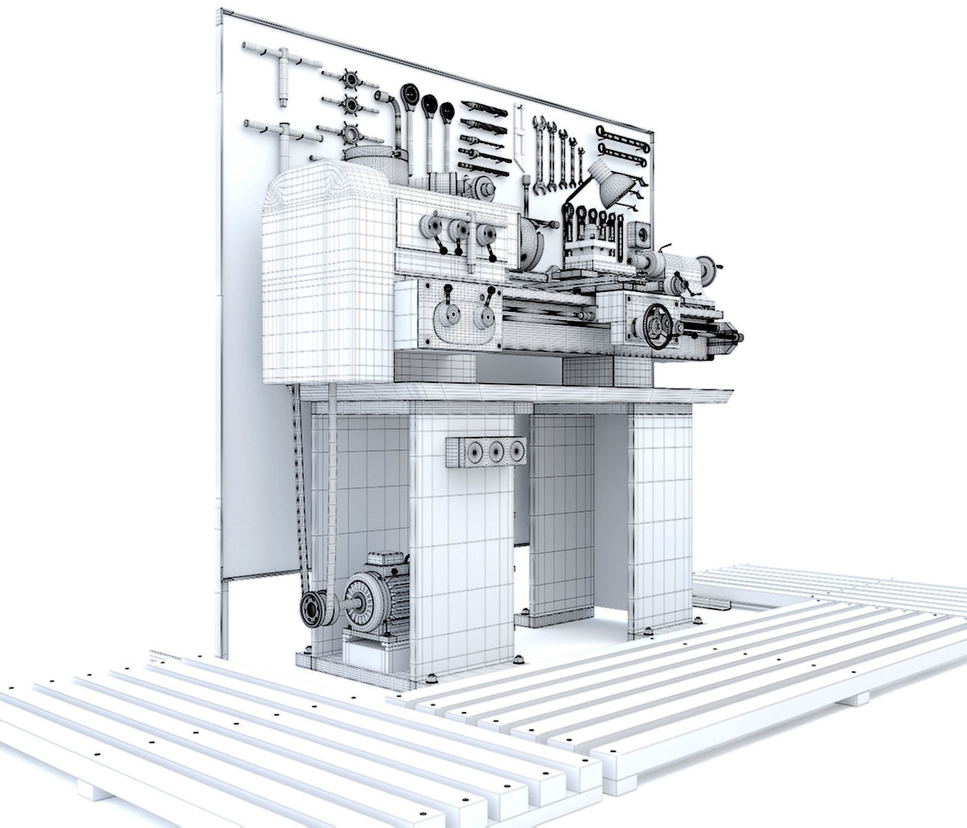 Lathe machine workbench workshop Industrial garage tools 3D model_10