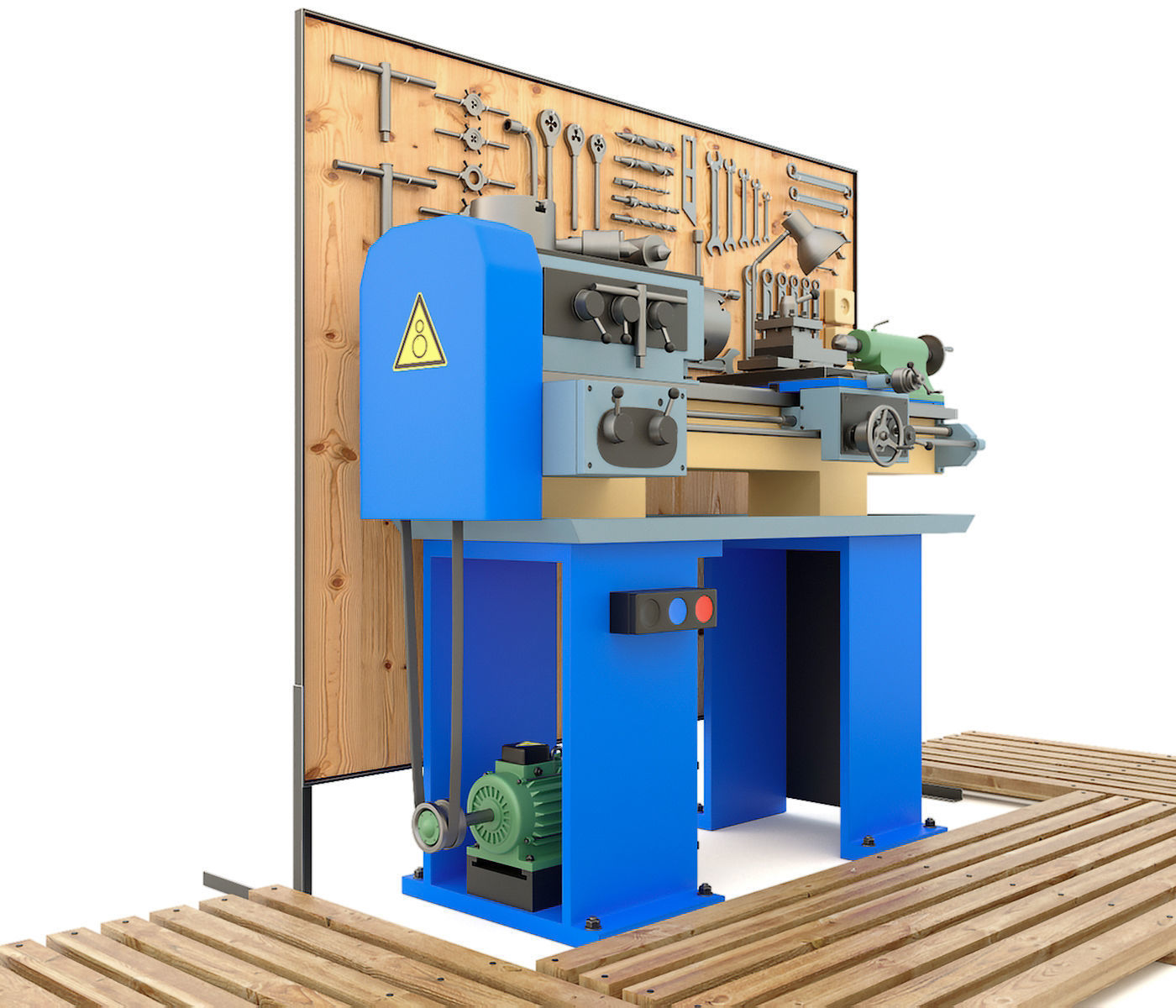 Lathe machine workbench workshop Industrial garage tools 3D model_2