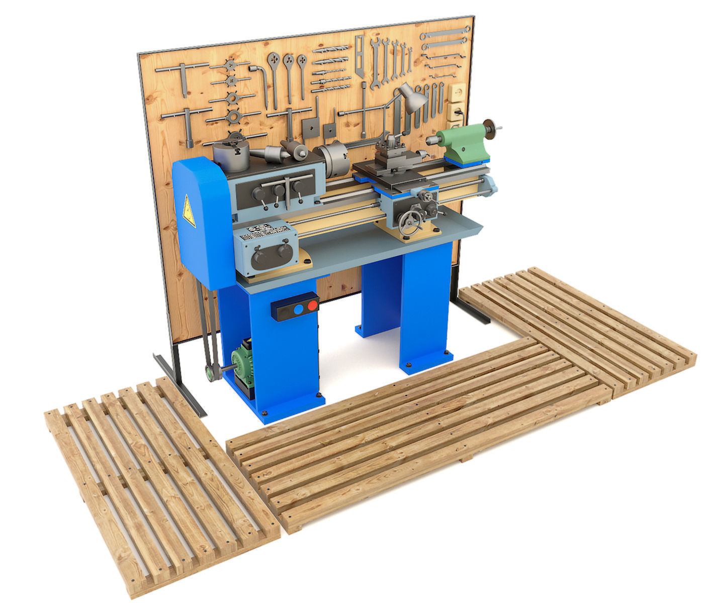 Lathe machine workbench workshop Industrial garage tools 3D model_5