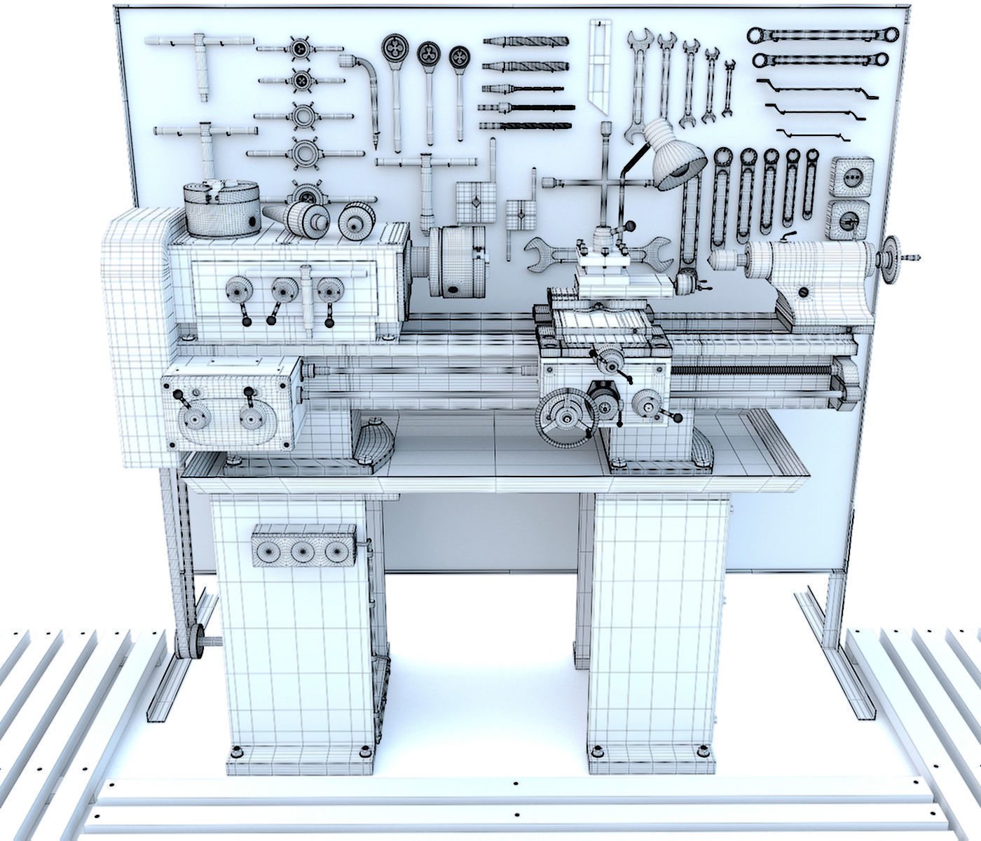 Lathe machine workbench workshop Industrial garage tools 3D model_12