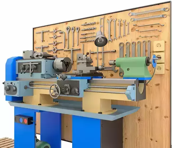 Lathe machine workbench workshop Industrial garage tools 3D model