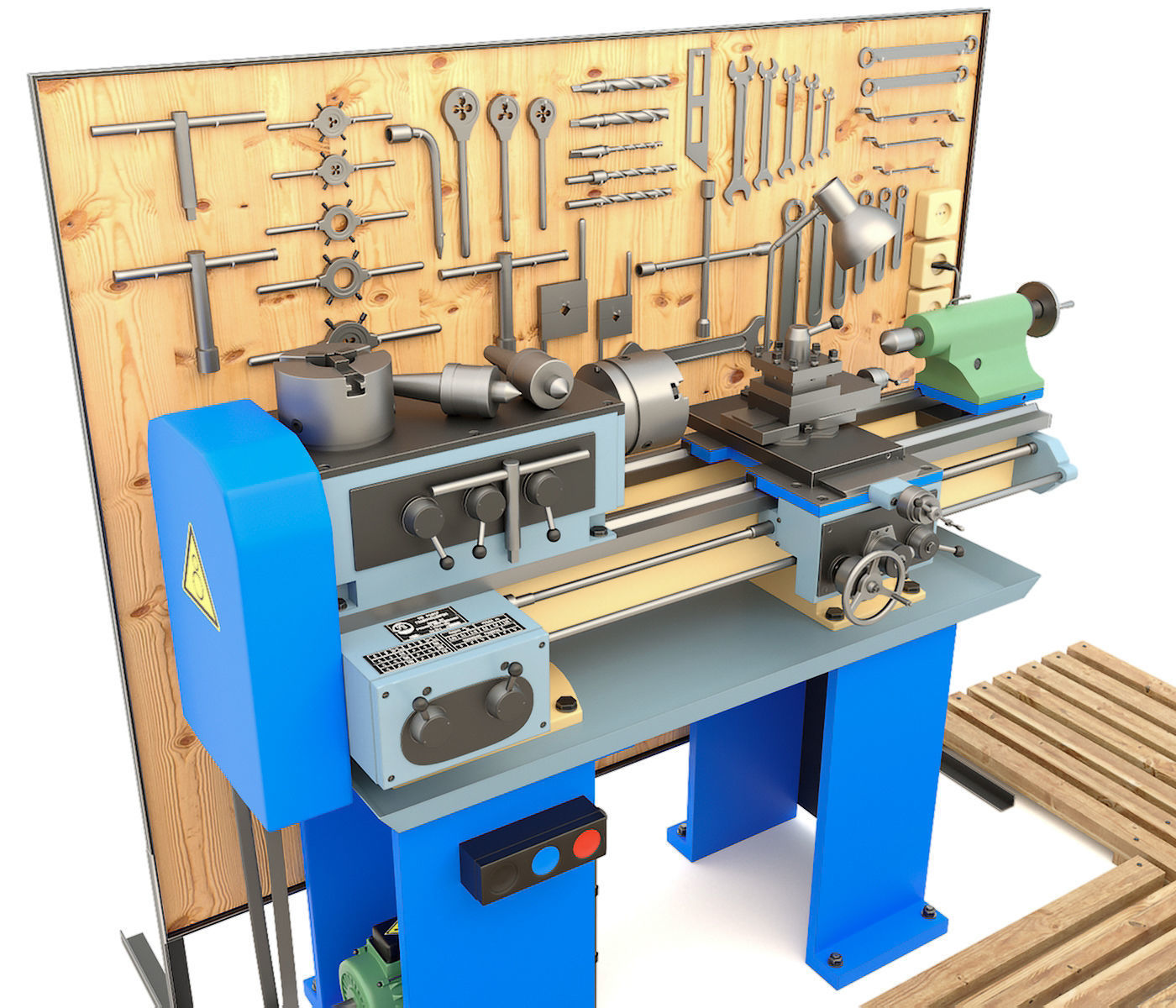Lathe machine workbench workshop Industrial garage tools 3D model_1