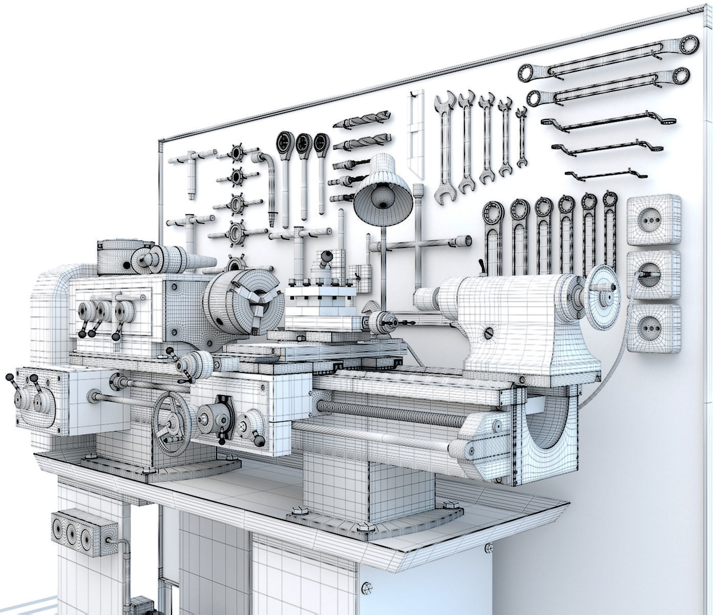 Lathe machine workbench workshop Industrial garage tools 3D model_7