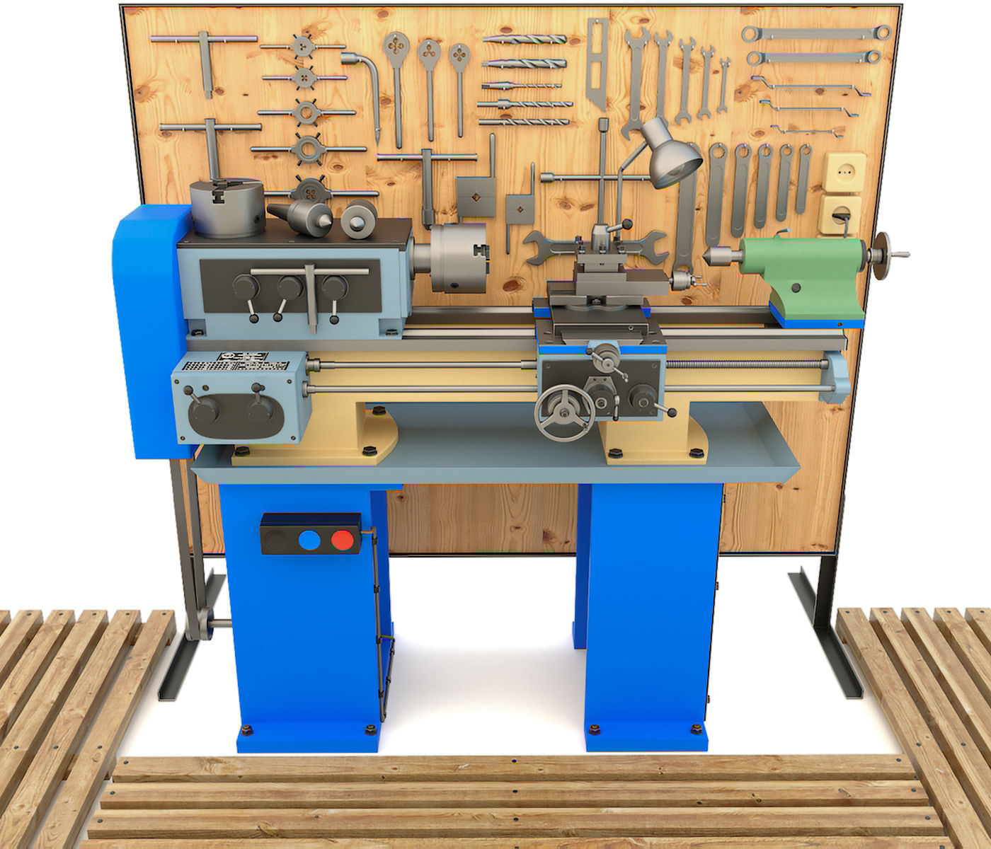 Lathe machine workbench workshop Industrial garage tools 3D model_4