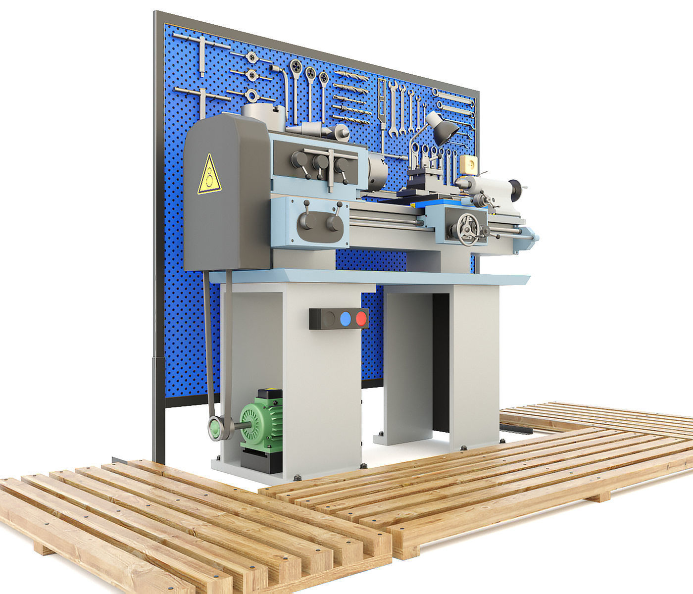 Lathe machine workbench workshop Industrial garage tools 3D model_4