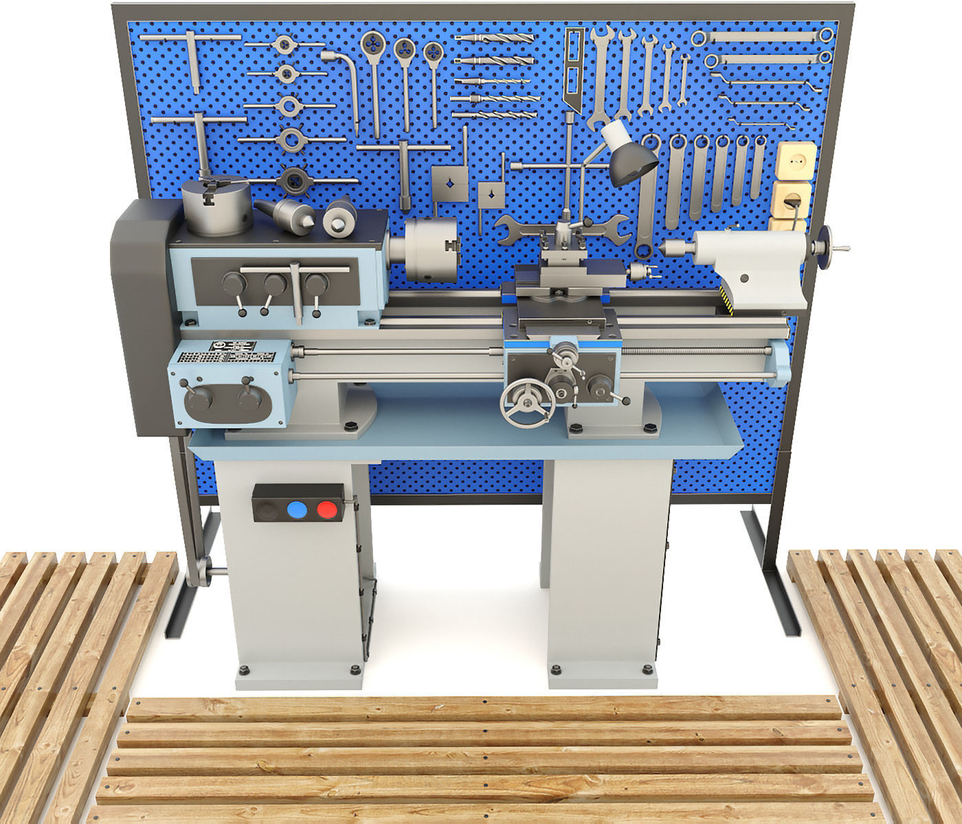 Lathe machine workbench workshop Industrial garage tools 3D model_6
