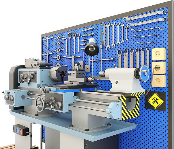Lathe machine workbench workshop Industrial garage tools 3D model