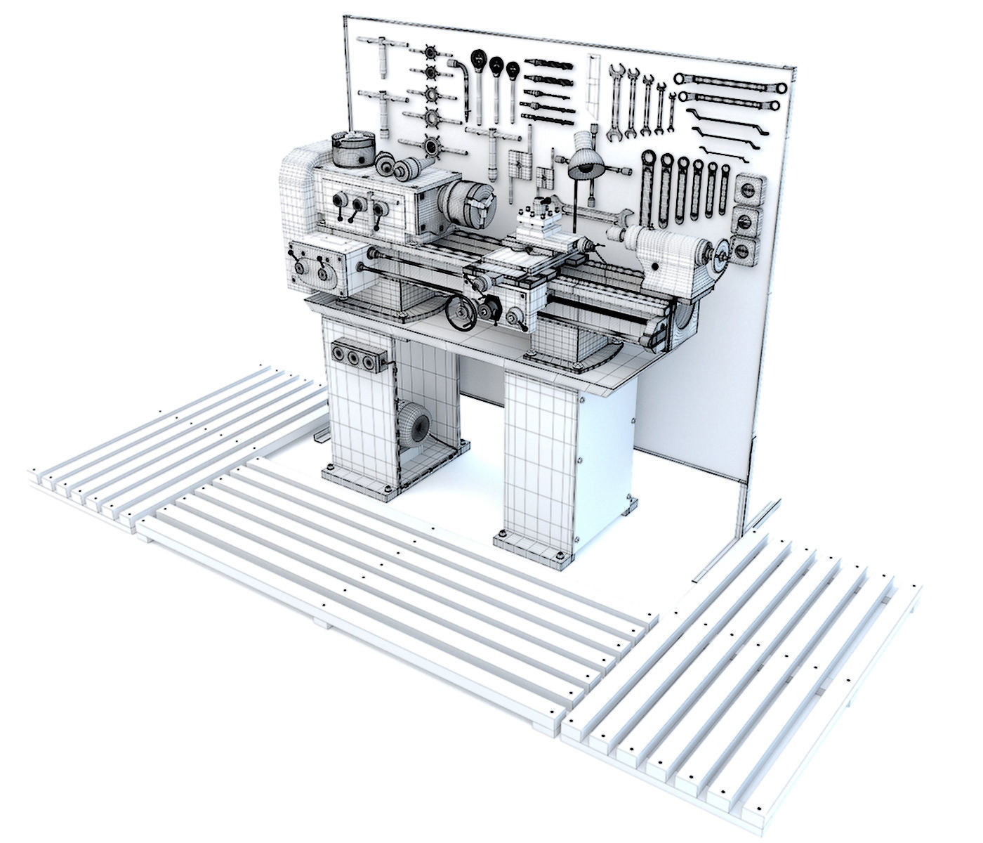 Lathe machine workbench workshop Industrial garage tools 3D model_15