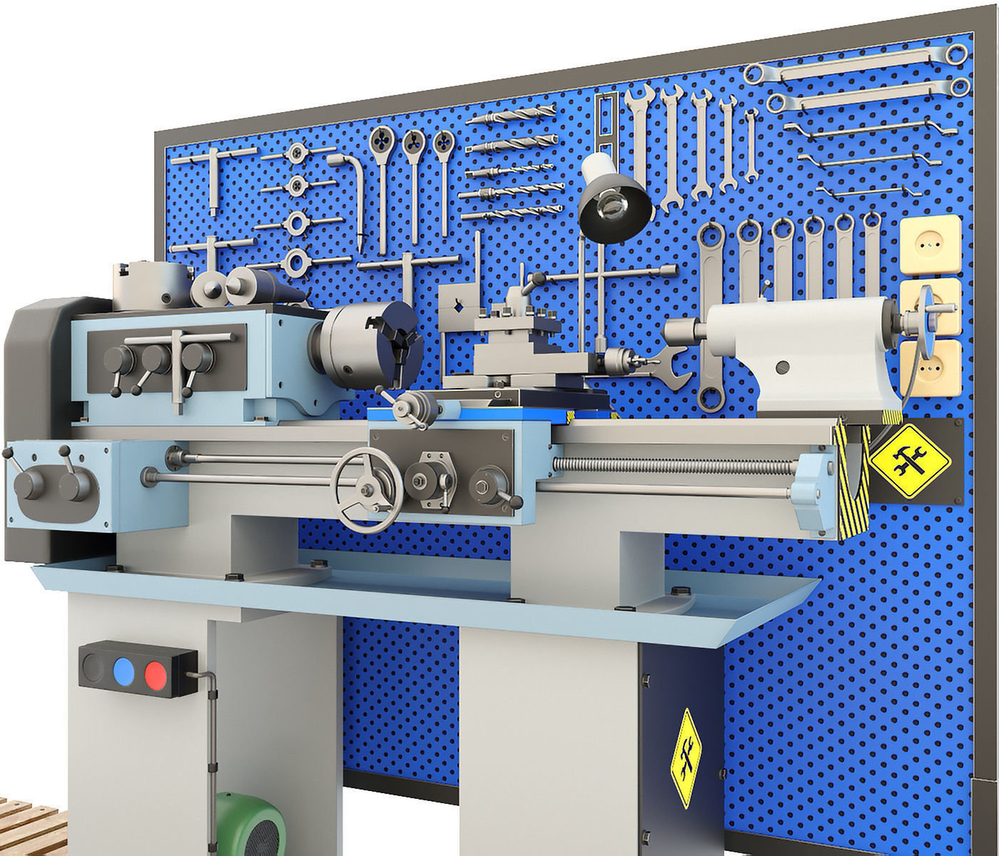 Lathe machine workbench workshop Industrial garage tools 3D model_1