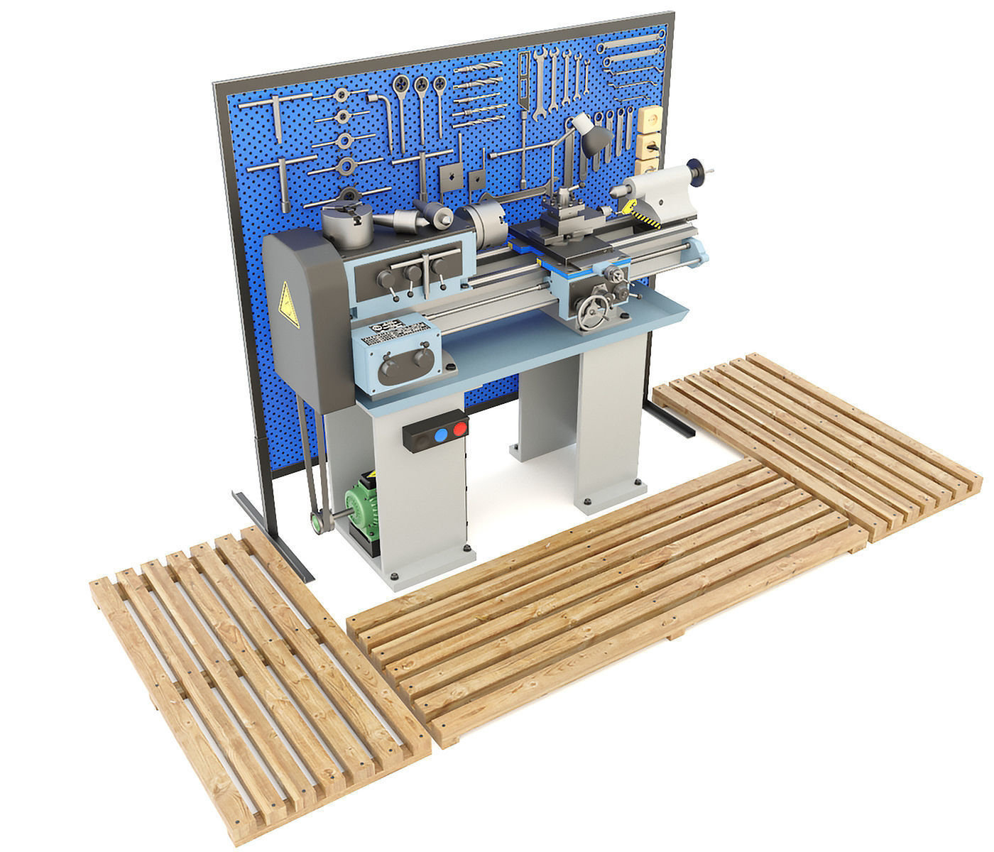 Lathe machine workbench workshop Industrial garage tools 3D model_2