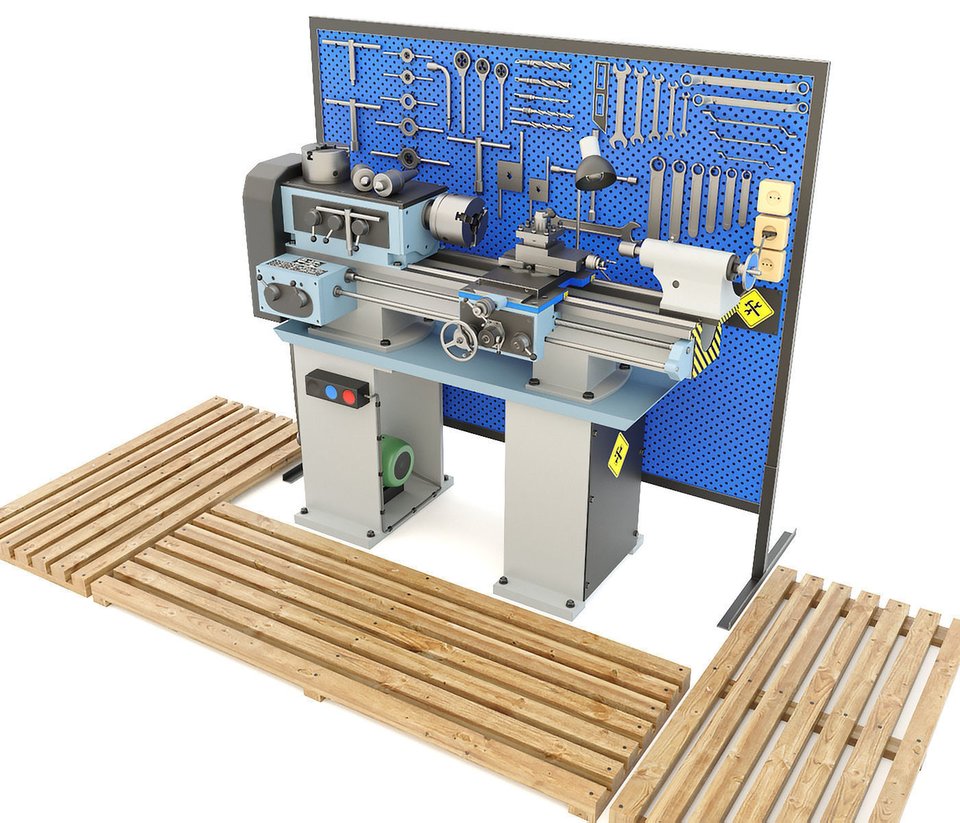 Lathe machine workbench workshop Industrial garage tools 3D model_7