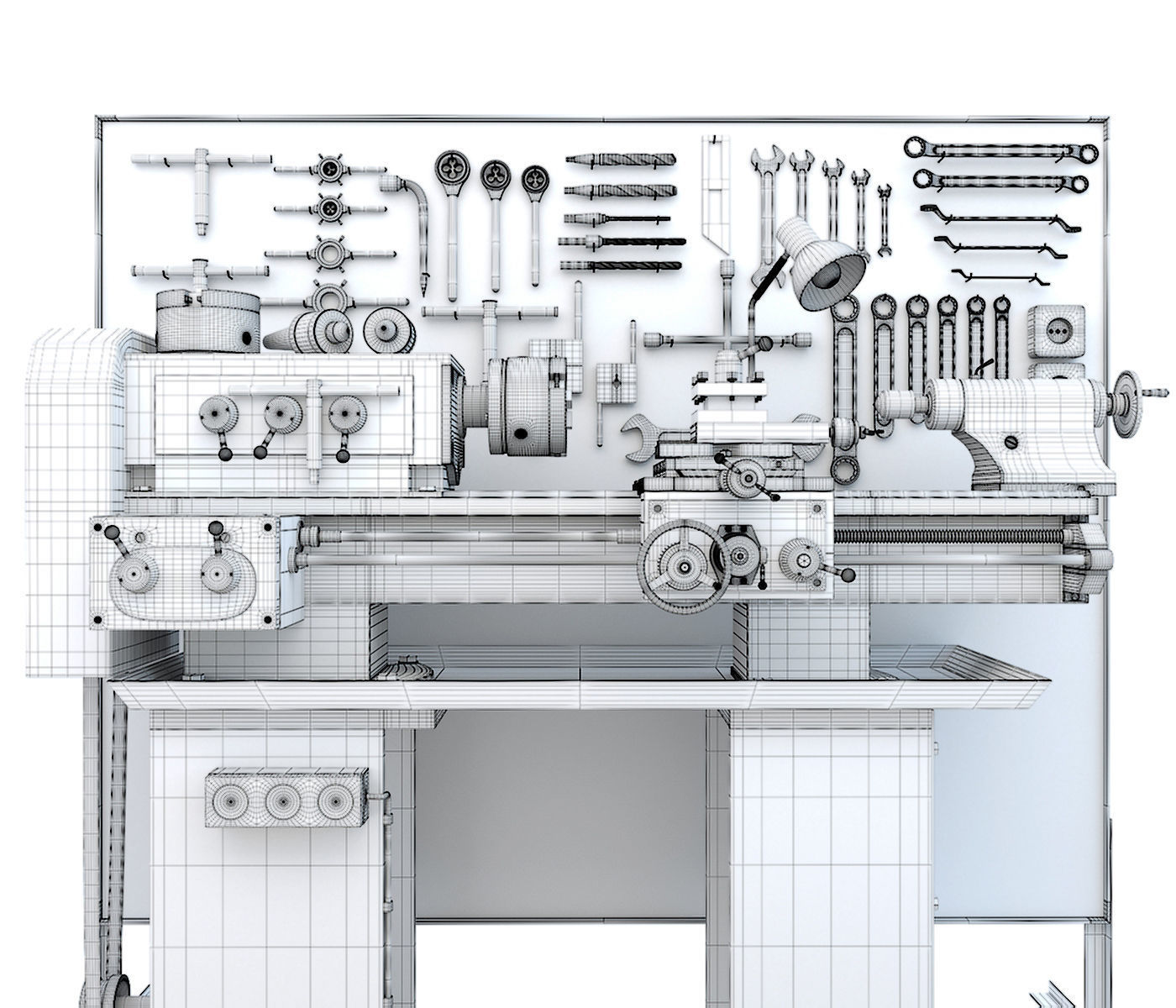 Lathe machine workbench workshop Industrial garage tools 3D model_13