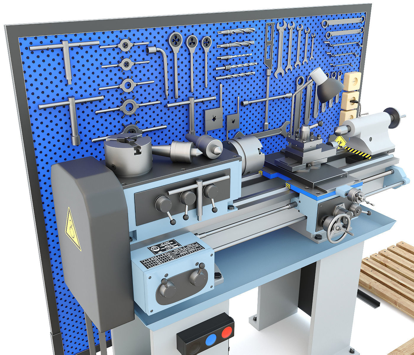 Lathe machine workbench workshop Industrial garage tools 3D model_3
