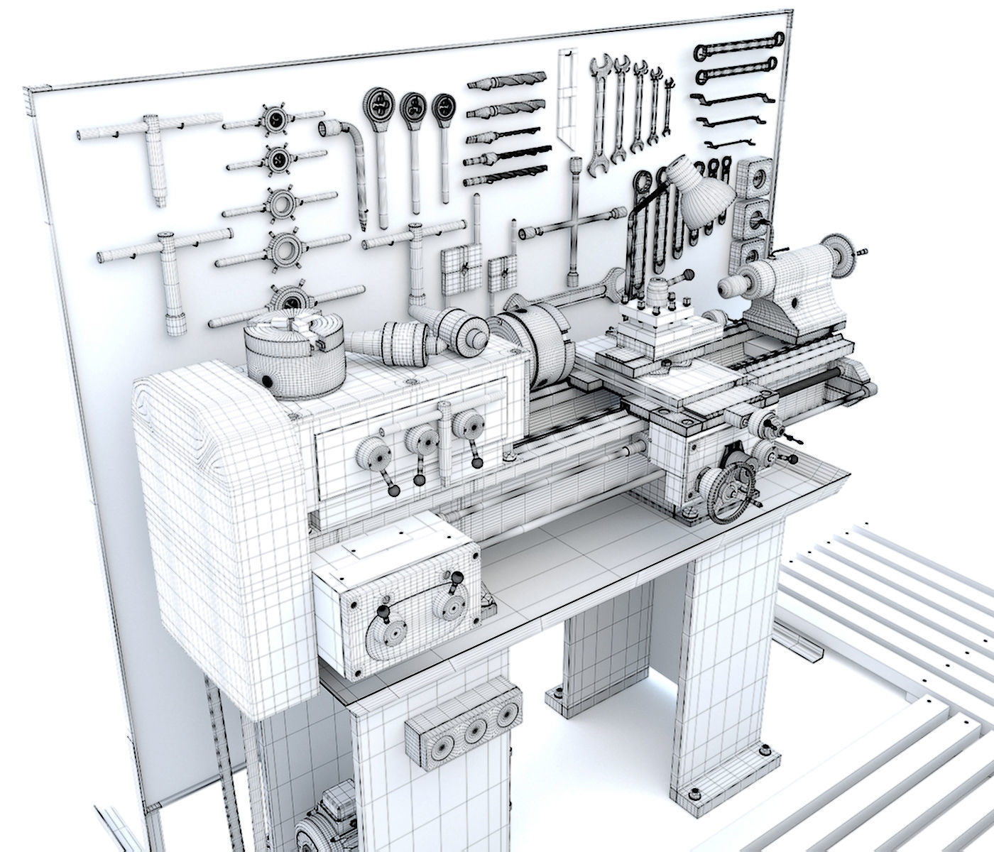 Lathe machine workbench workshop Industrial garage tools 3D model_11
