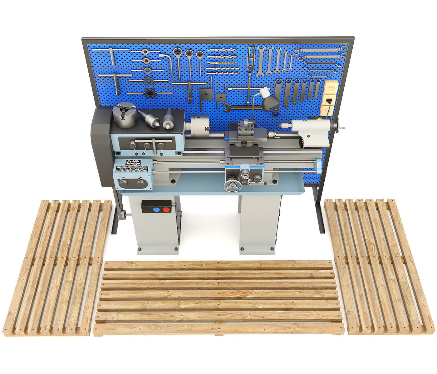 Lathe machine workbench workshop Industrial garage tools 3D model_8