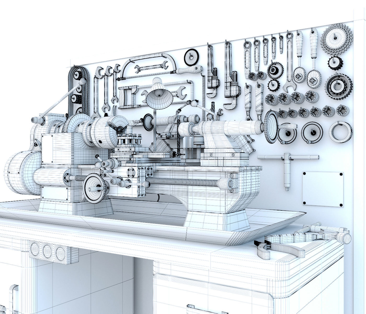 MN-80 Industrial lathe machine tool workbench and garage tools 3D model_10