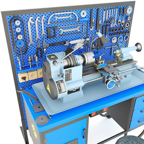 MN-80 Industrial lathe machine tool workbench and garage tools 3D model
