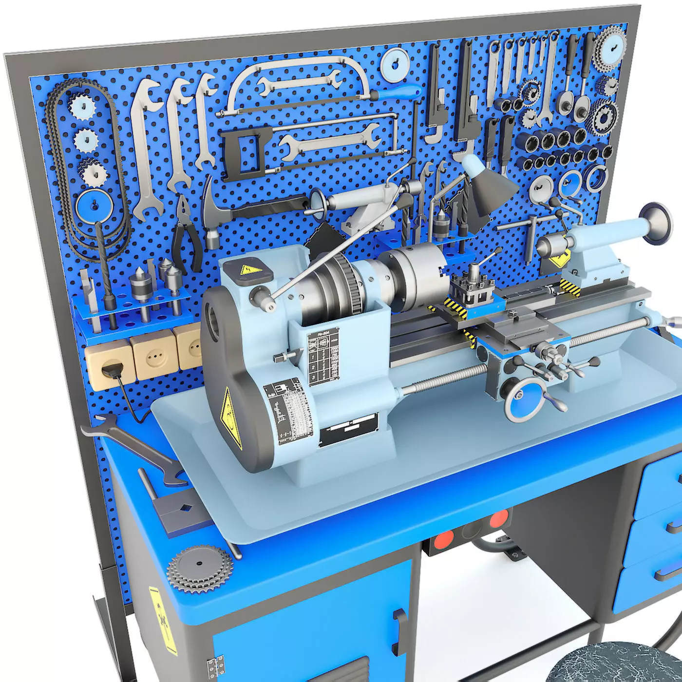 MN-80 Industrial lathe machine tool workbench and garage tools 3D model_0