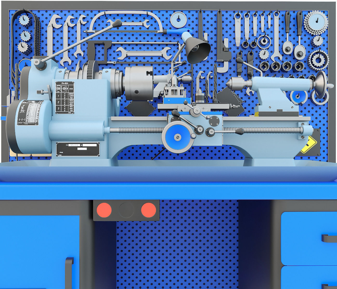 MN-80 Industrial lathe machine tool workbench and garage tools 3D model_5