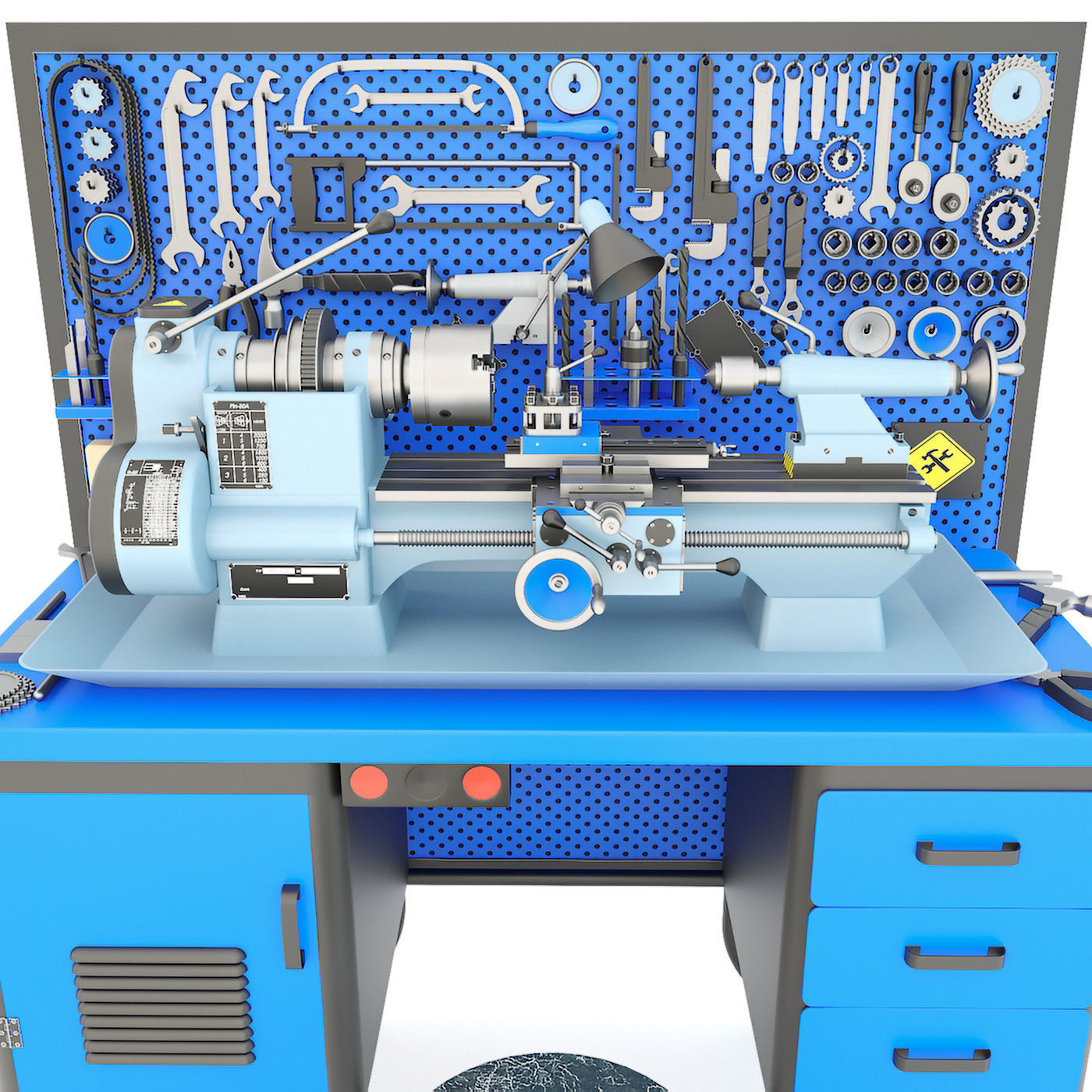 MN-80 Industrial lathe machine tool workbench and garage tools 3D model_7