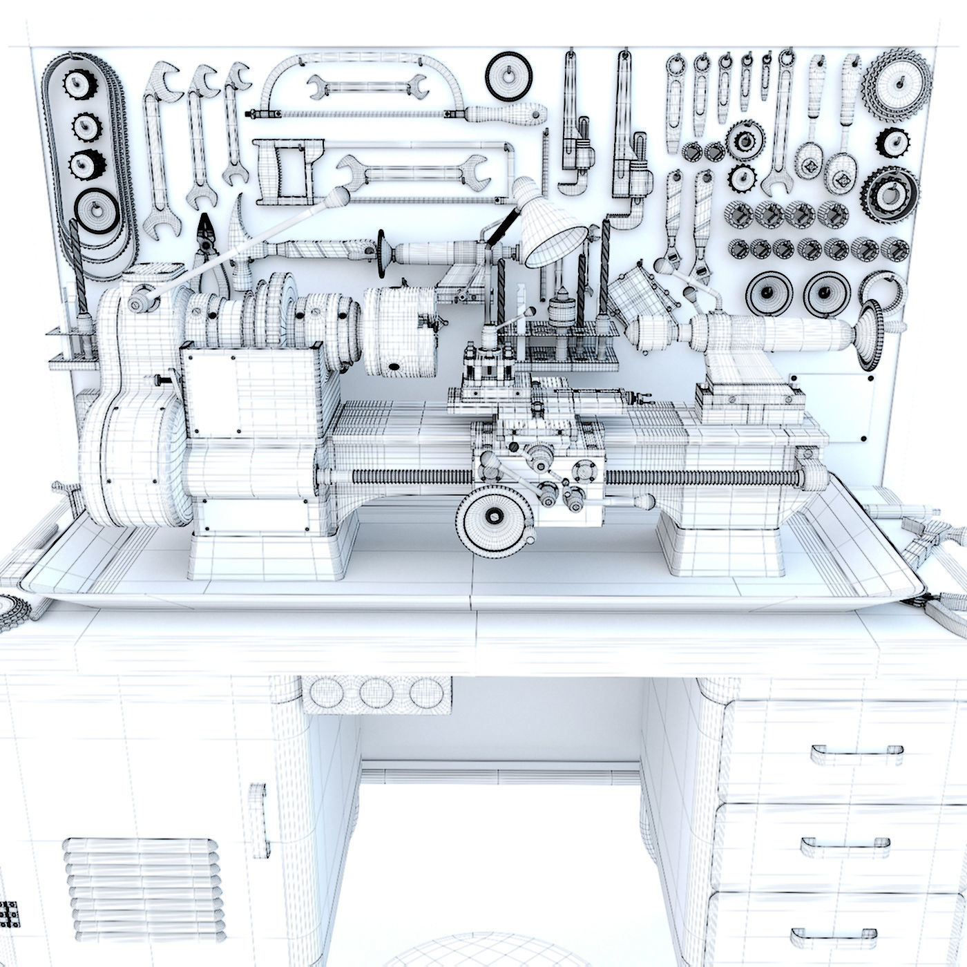 MN-80 Industrial lathe machine tool workbench and garage tools 3D model_16