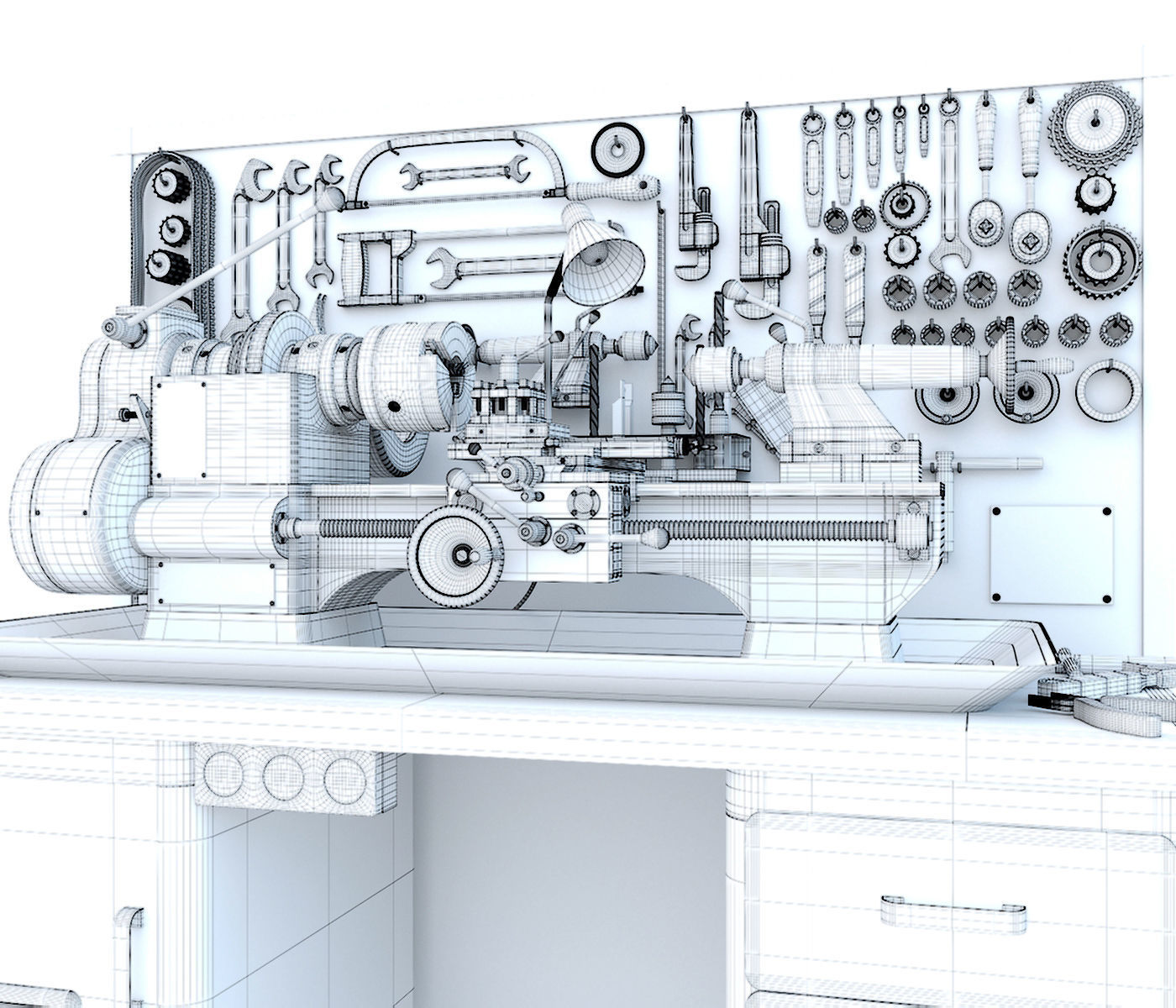 MN-80 Industrial lathe machine tool workbench and garage tools 3D model_11