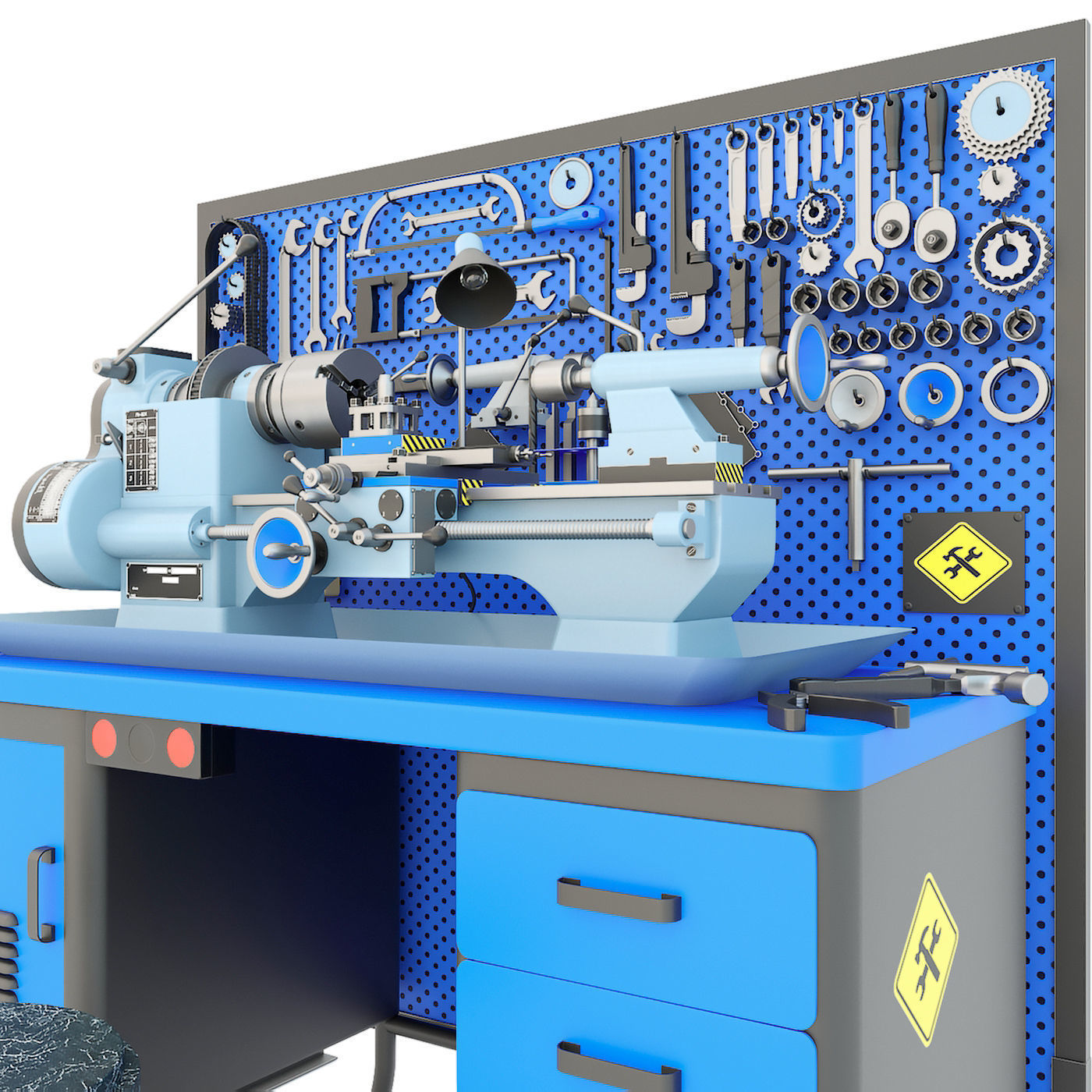 MN-80 Industrial lathe machine tool workbench and garage tools 3D model_2
