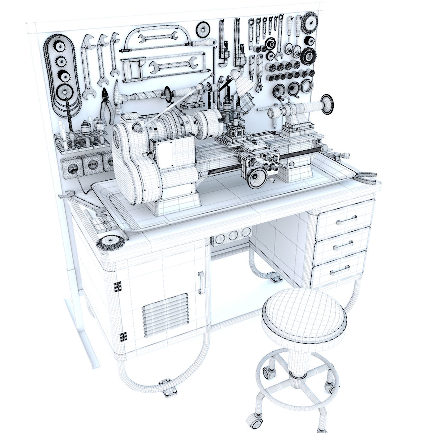 MN-80 Industrial lathe machine tool workbench and garage tools 3D model_13