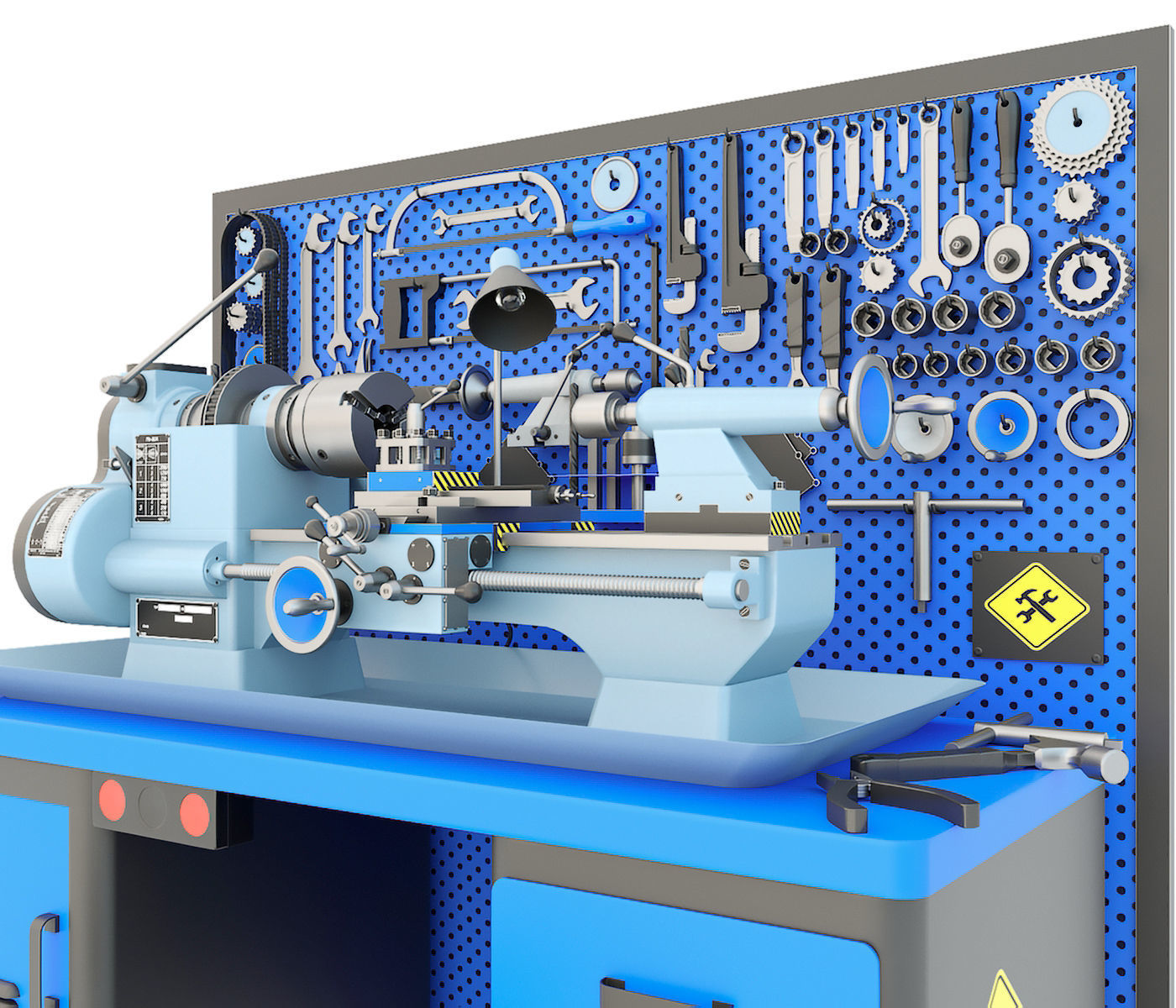 MN-80 Industrial lathe machine tool workbench and garage tools 3D model_1