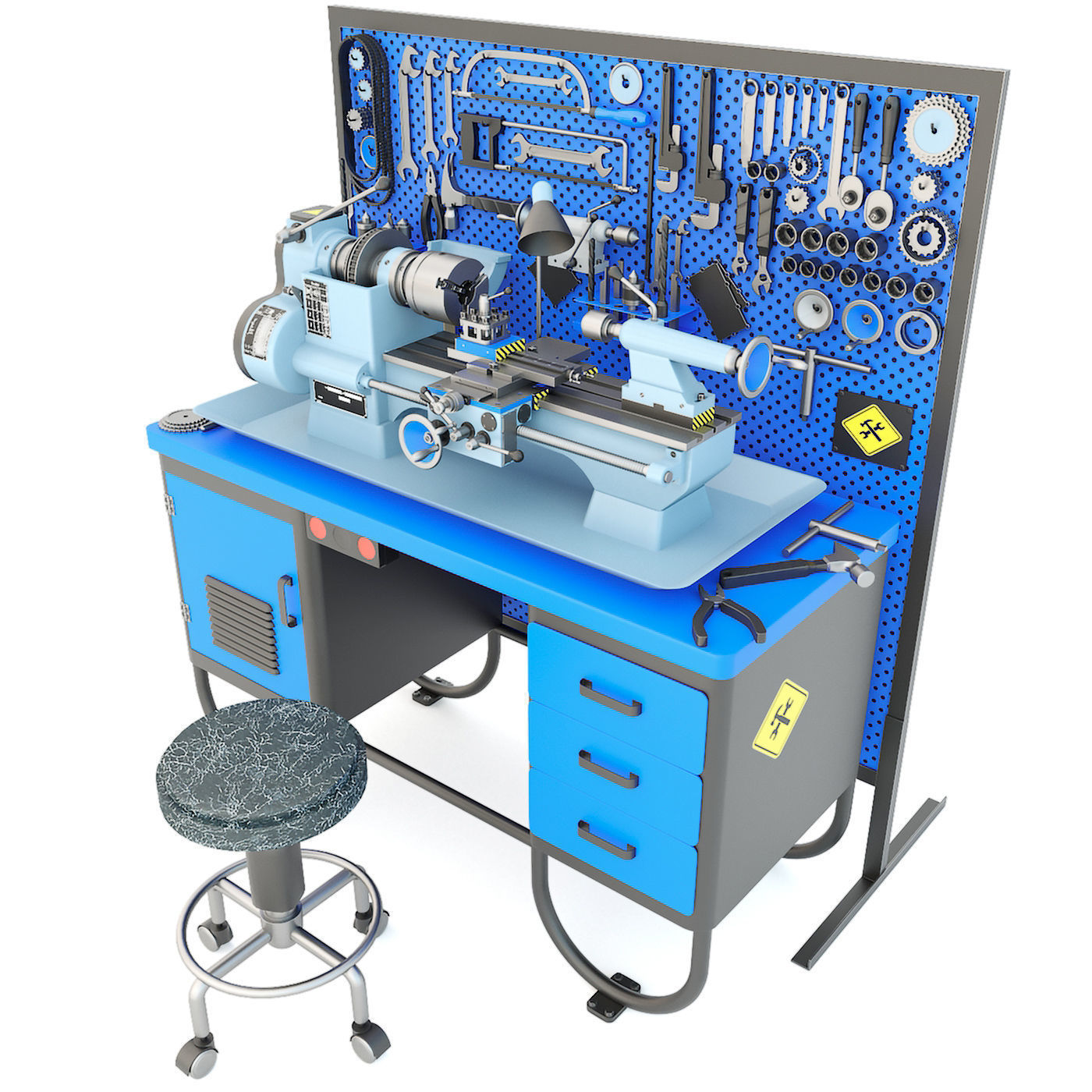 MN-80 Industrial lathe machine tool workbench and garage tools 3D model_6