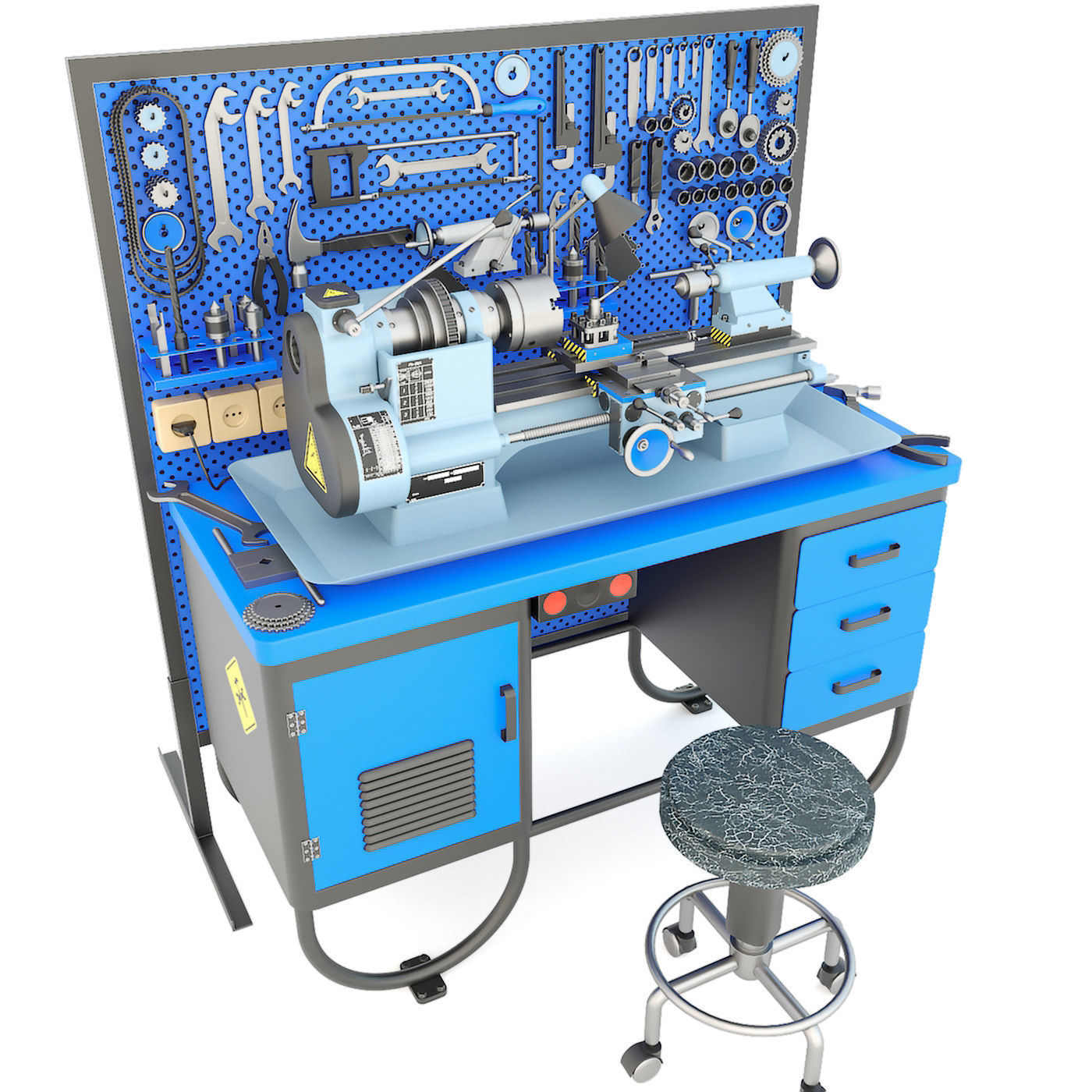 MN-80 Industrial lathe machine tool workbench and garage tools 3D model_4