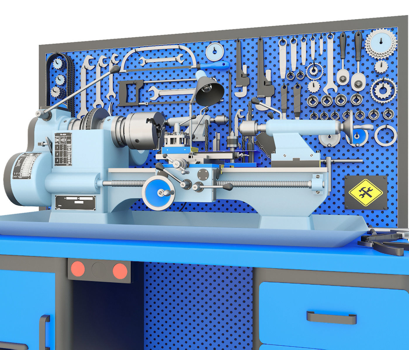 MN-80 Industrial lathe machine tool workbench and garage tools 3D model_3