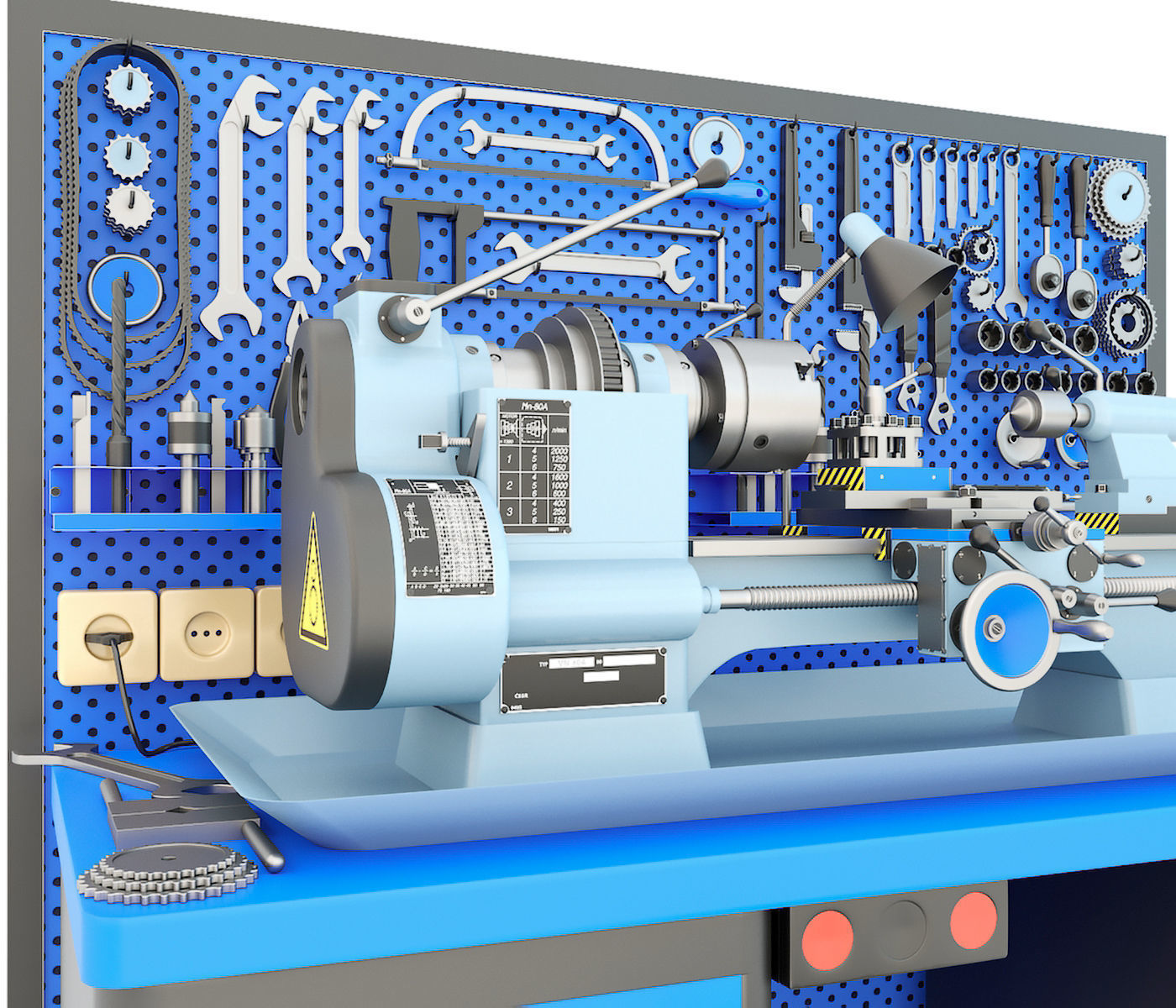 MN-80 Industrial lathe machine tool workbench and garage tools 3D model_8