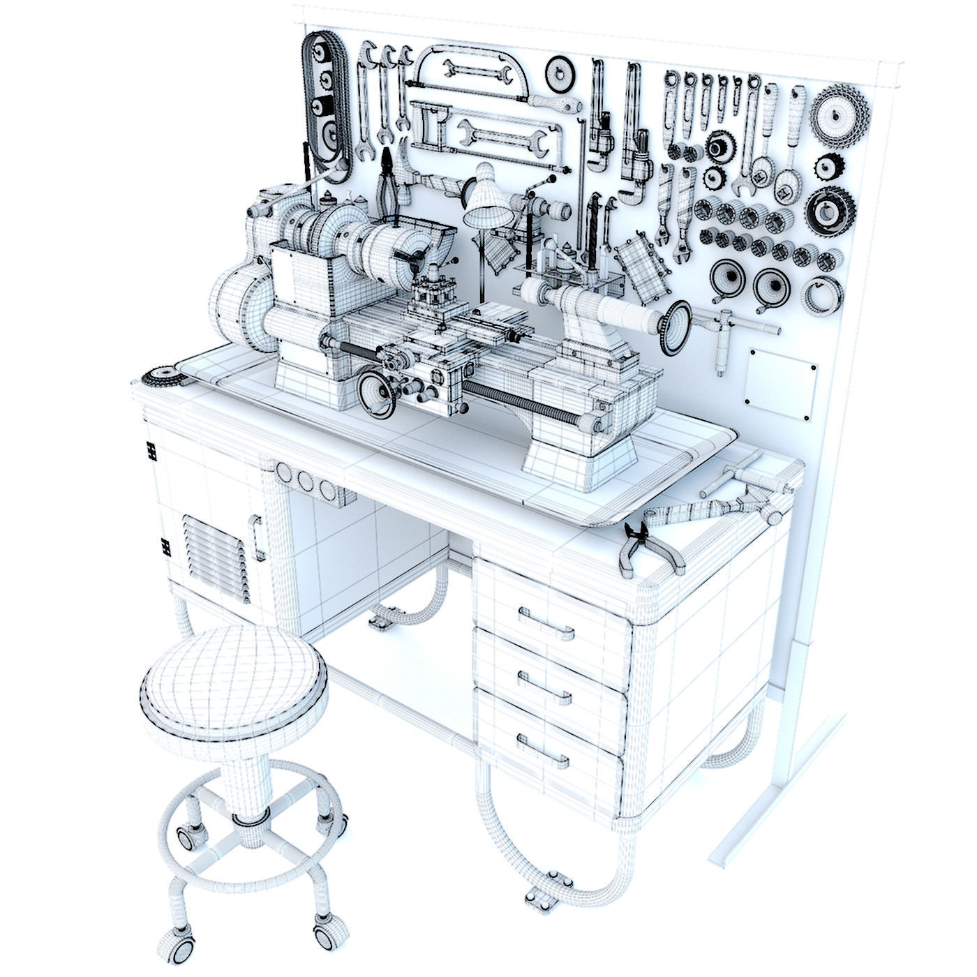 MN-80 Industrial lathe machine tool workbench and garage tools 3D model_15