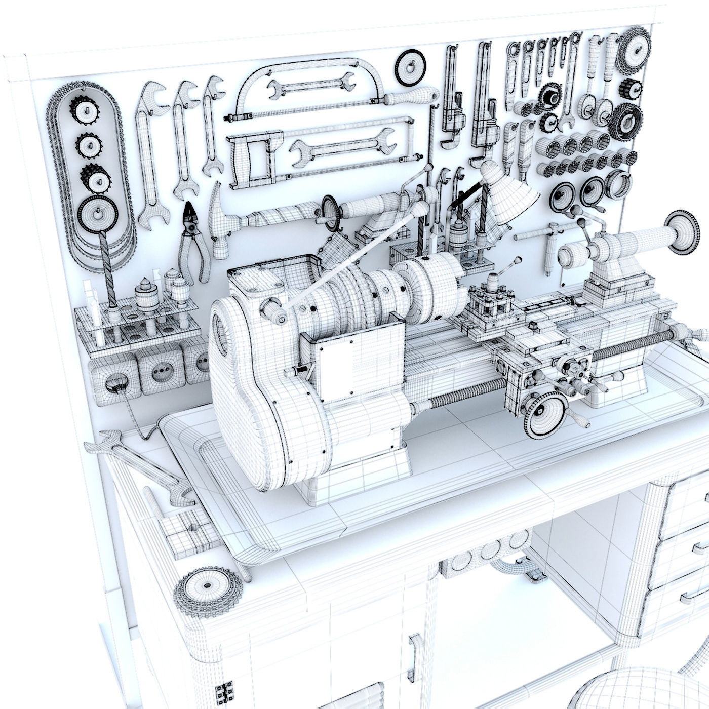 MN-80 Industrial lathe machine tool workbench and garage tools 3D model_12