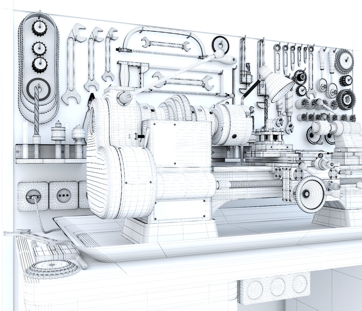 MN-80 Industrial lathe machine tool workbench and garage tools 3D model_17