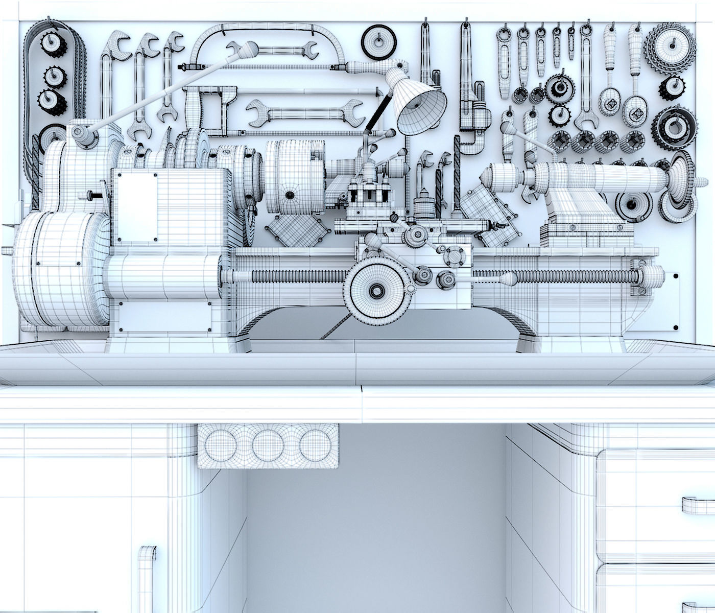 MN-80 Industrial lathe machine tool workbench and garage tools 3D model_14